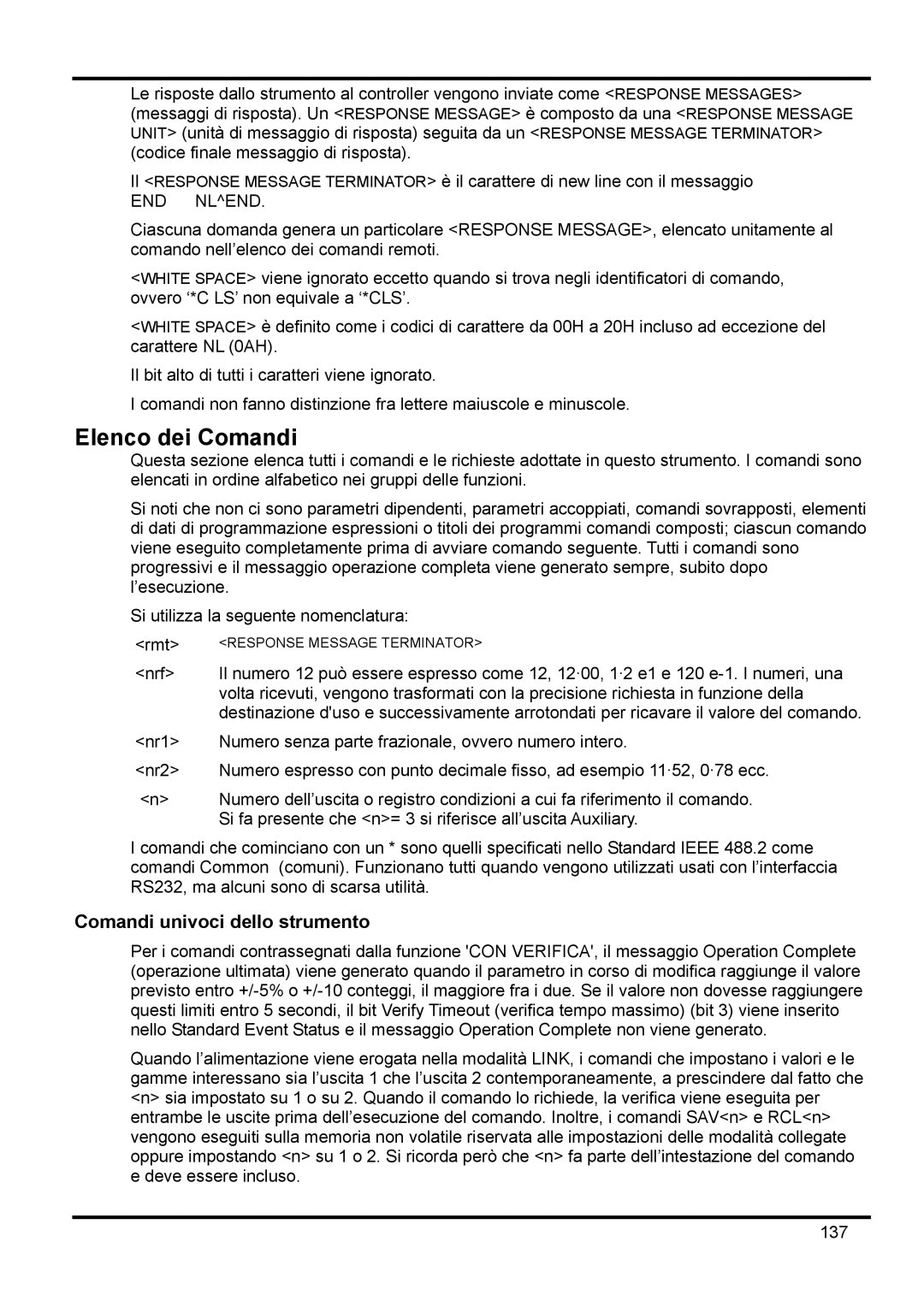 Xantrex Technology XDL 35-5TP manual Elenco dei Comandi, Comandi univoci dello strumento 