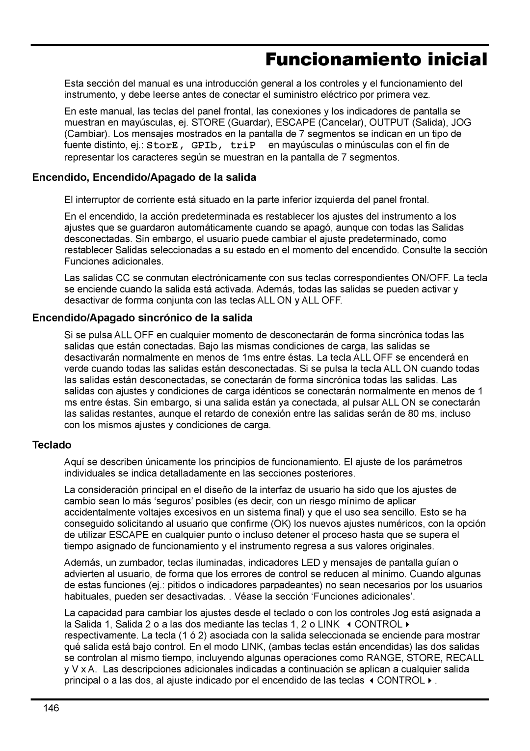 Xantrex Technology XDL 35-5TP manual Funcionamiento inicial, Encendido, Encendido/Apagado de la salida, Teclado 