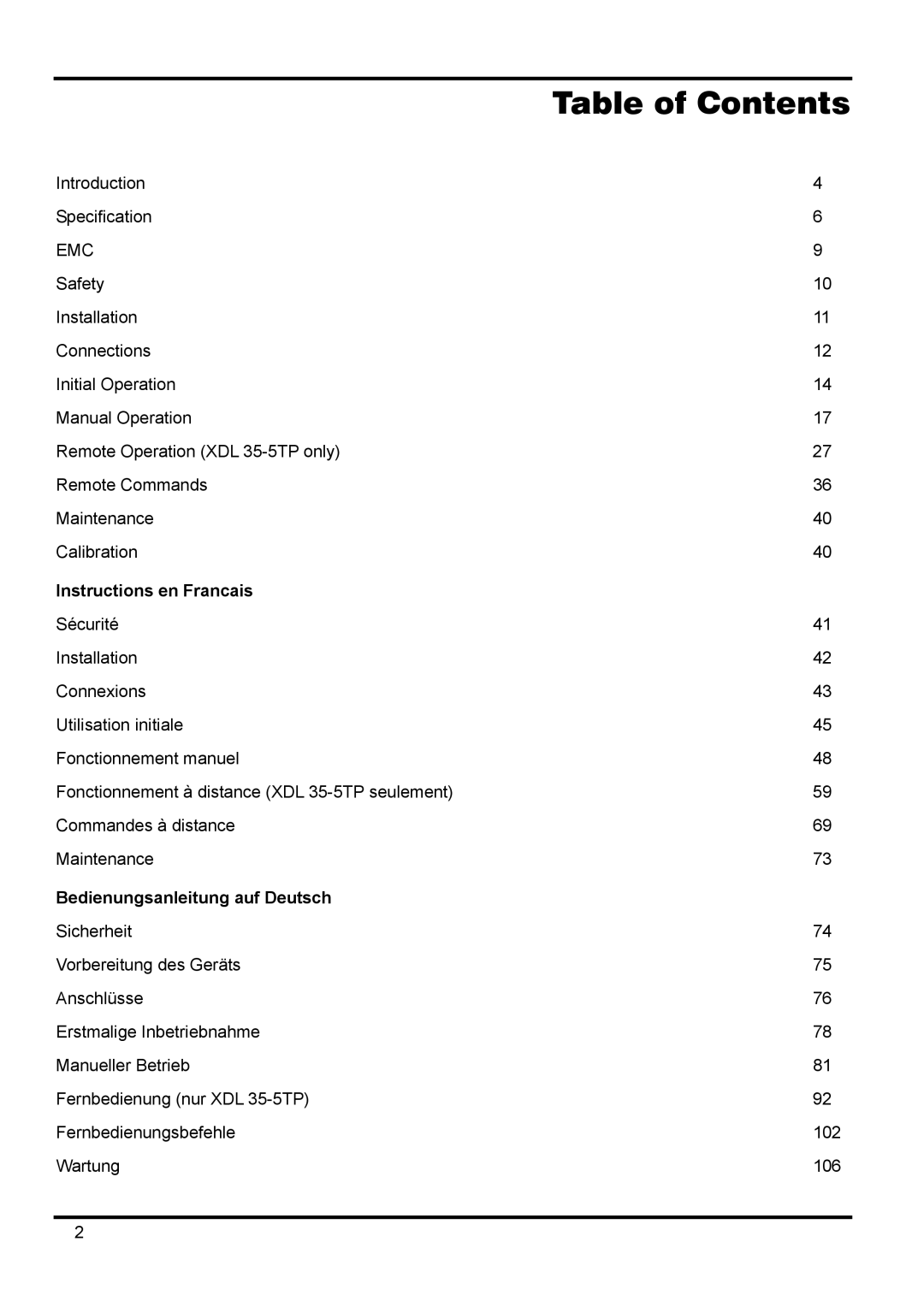 Xantrex Technology XDL 35-5TP manual Table of Contents 