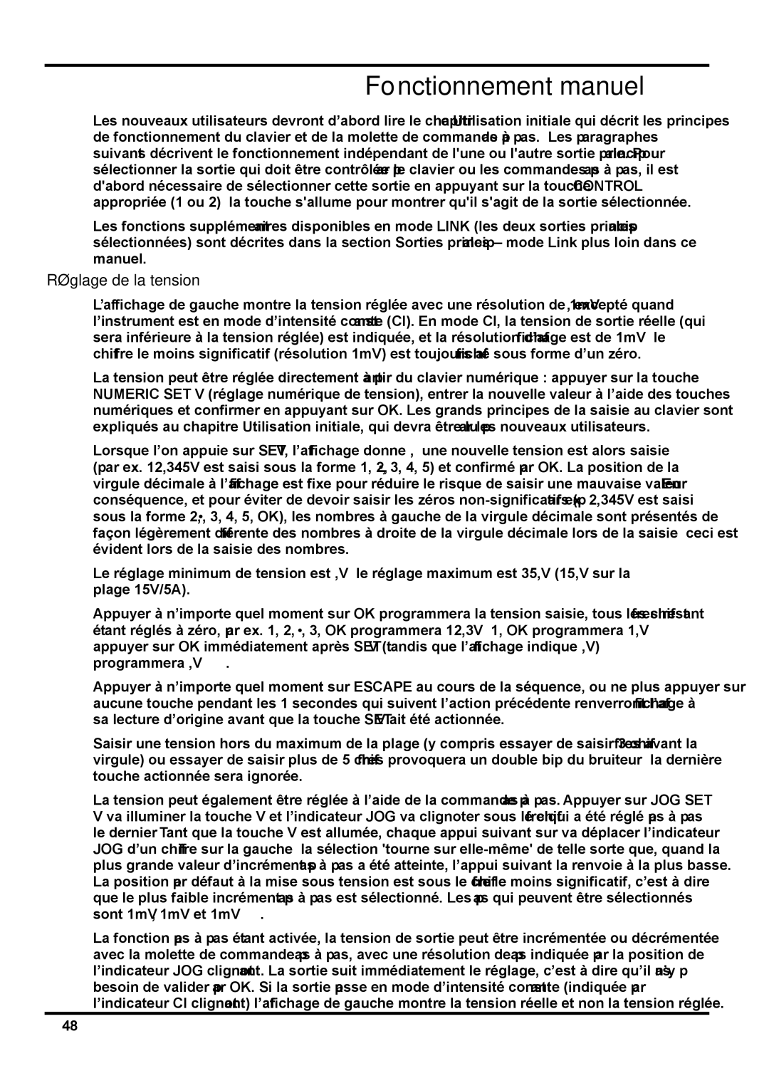 Xantrex Technology XDL 35-5TP manual Fonctionnement manuel, Réglage de la tension 