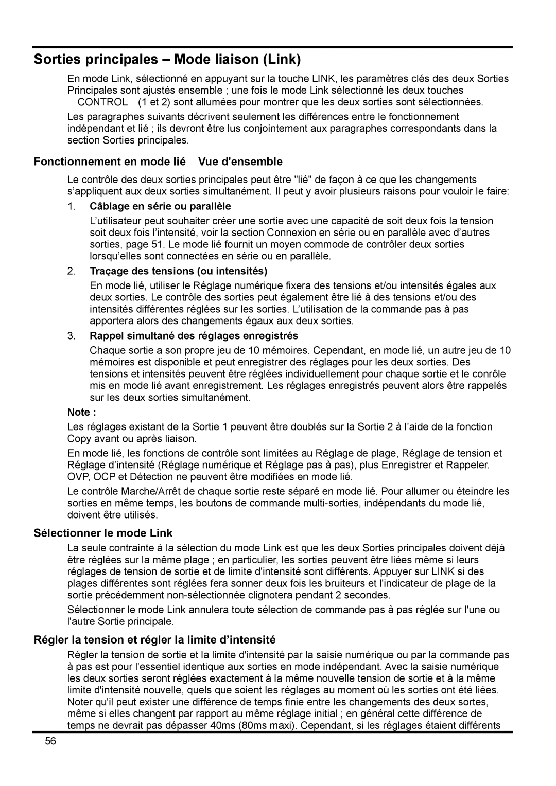 Xantrex Technology XDL 35-5TP manual Sorties principales Mode liaison Link, Fonctionnement en mode lié − Vue densemble 