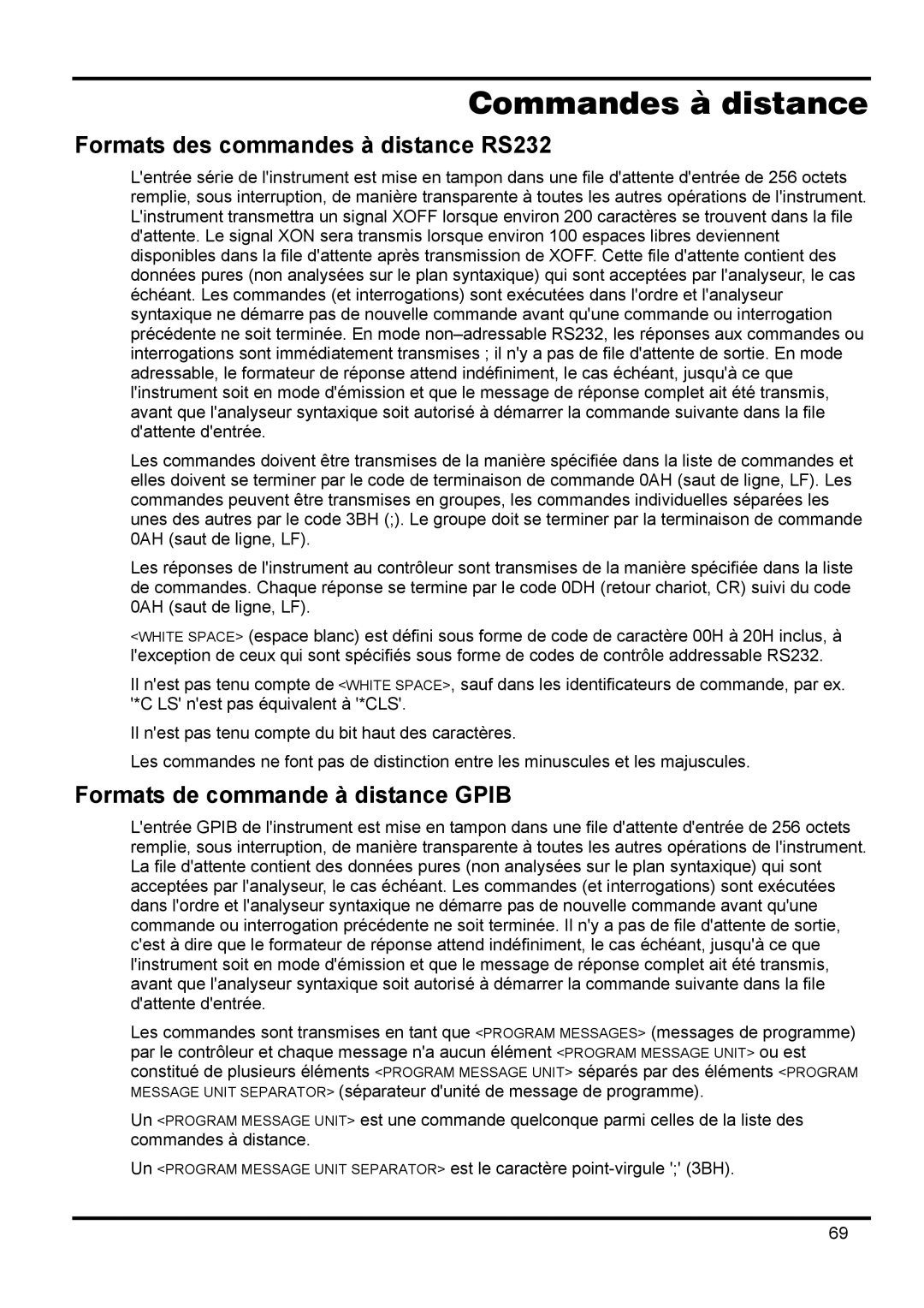 Xantrex Technology XDL 35-5TP manual Commandes à distance, Formats des commandes à distance RS232 