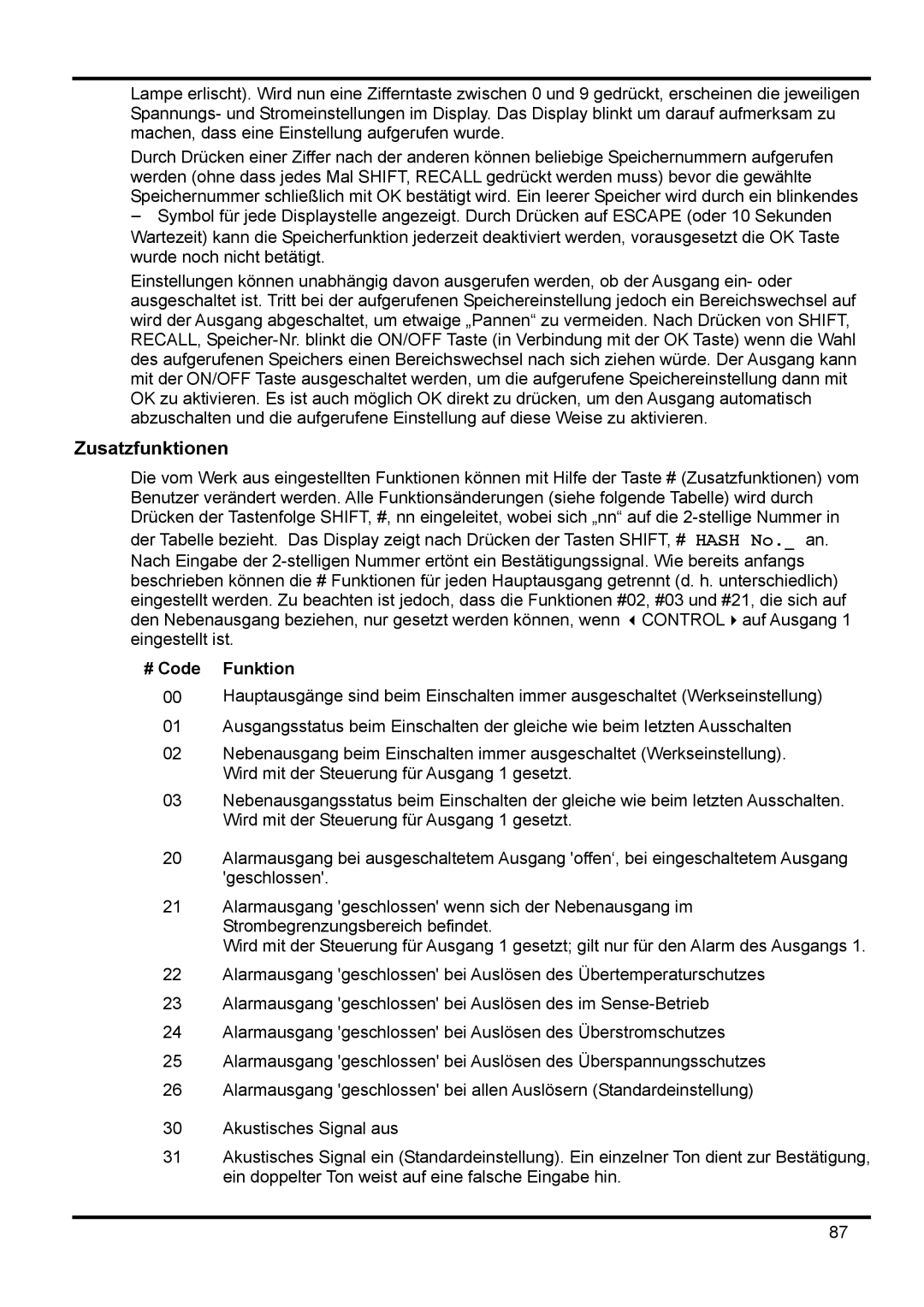 Xantrex Technology XDL 35-5TP manual Zusatzfunktionen, # Code 