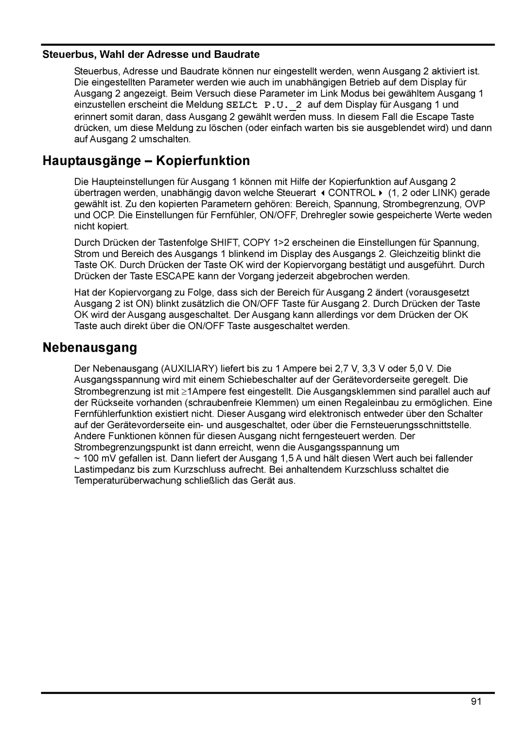 Xantrex Technology XDL 35-5T manual Hauptausgänge Kopierfunktion, Nebenausgang, Steuerbus, Wahl der Adresse und Baudrate 