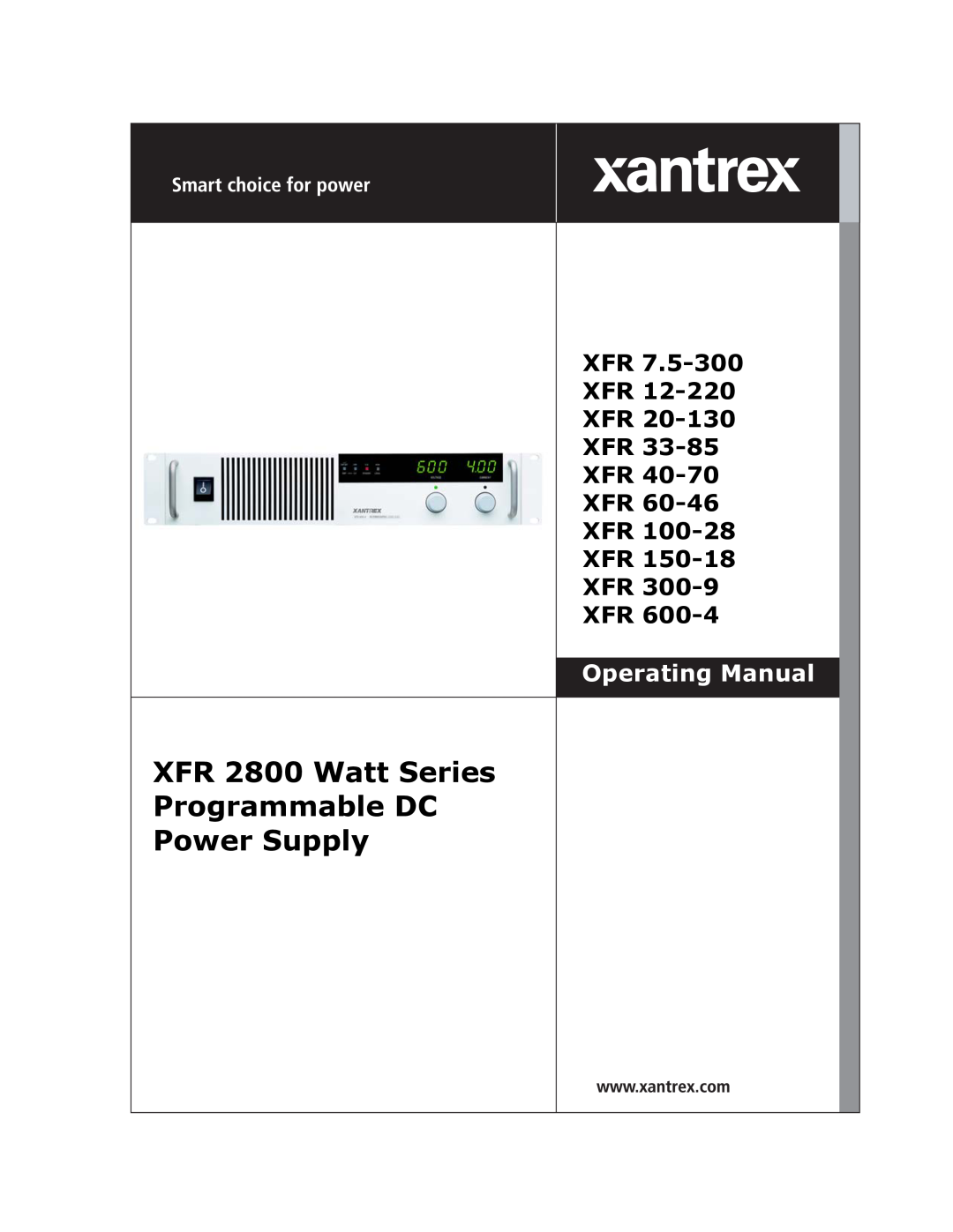 Xantrex Technology manual XFR 2800 Watt Series Programmable DC Power Supply, Xfr Xfr Xfr Xfr Xfr Xfr Xfr Xfr Xfr Xfr 
