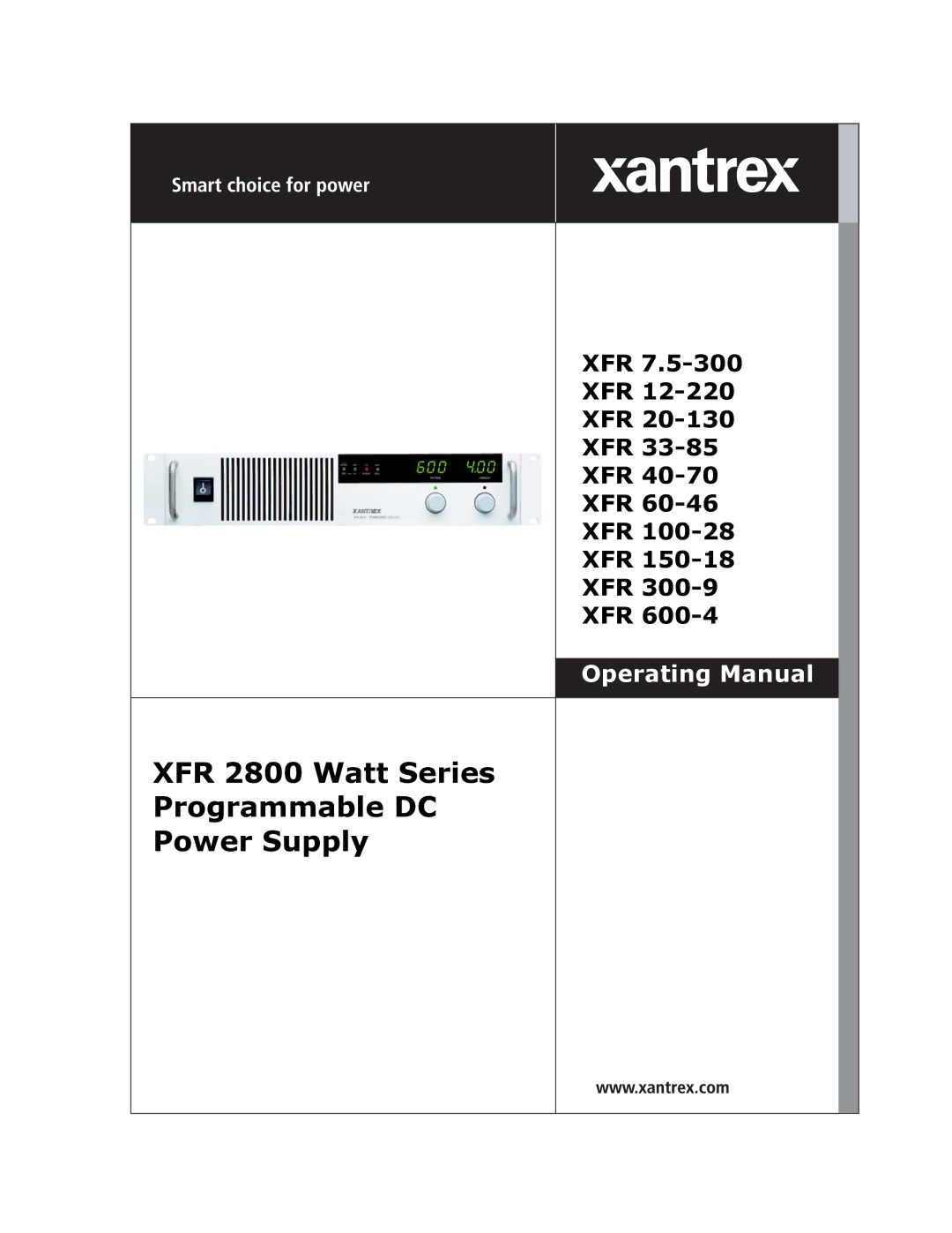 Xantrex Technology manual XFR 2800 Watt Series Programmable DC Power Supply 