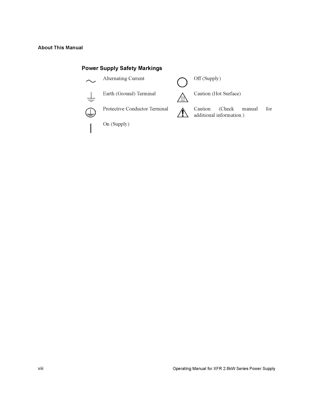 Xantrex Technology XFR 2800 manual Power Supply Safety Markings, About This Manual 