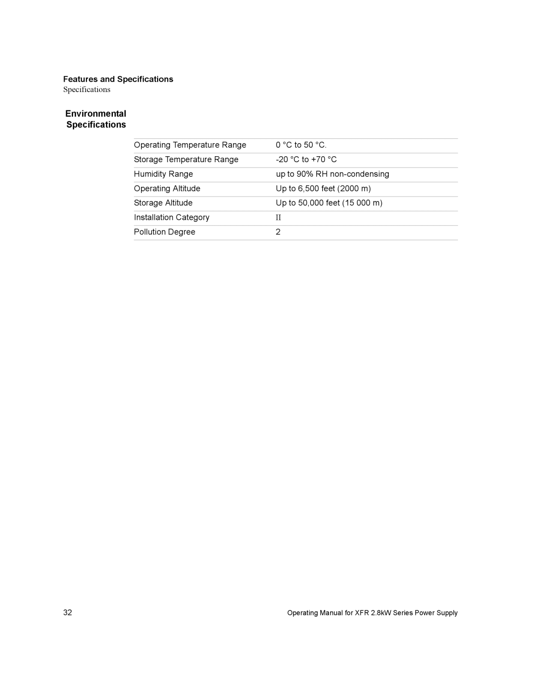 Xantrex Technology XFR 2800 manual Environmental Specifications 