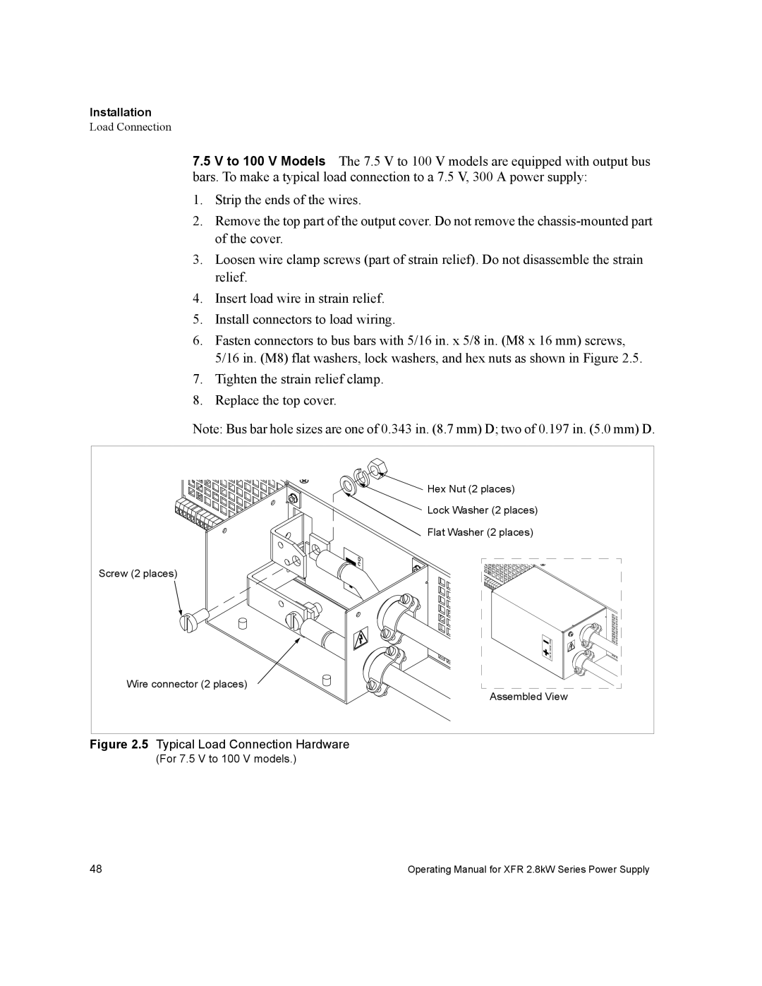 Xantrex Technology XFR 2800 manual Typical Load Connection Hardware 