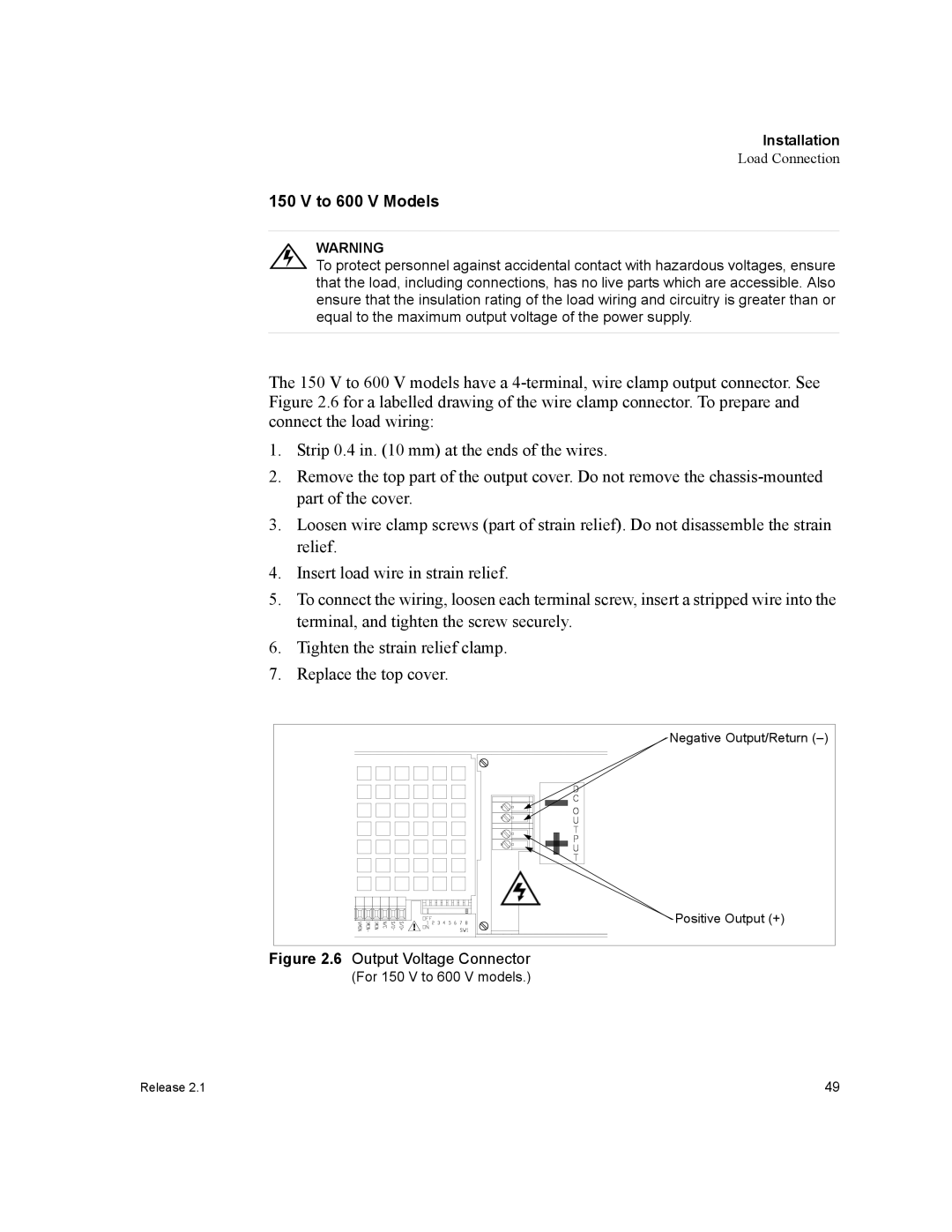 Xantrex Technology XFR 2800 manual To 600 V Models, Output Voltage Connector 