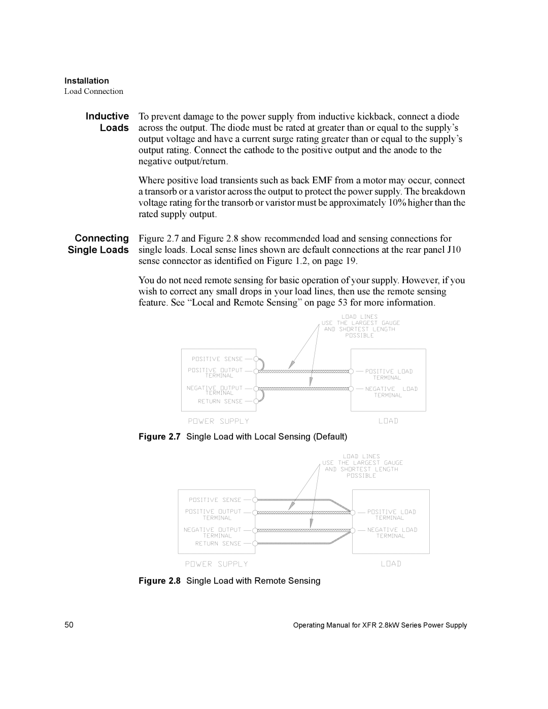 Xantrex Technology XFR 2800 manual Single Load with Local Sensing Default 