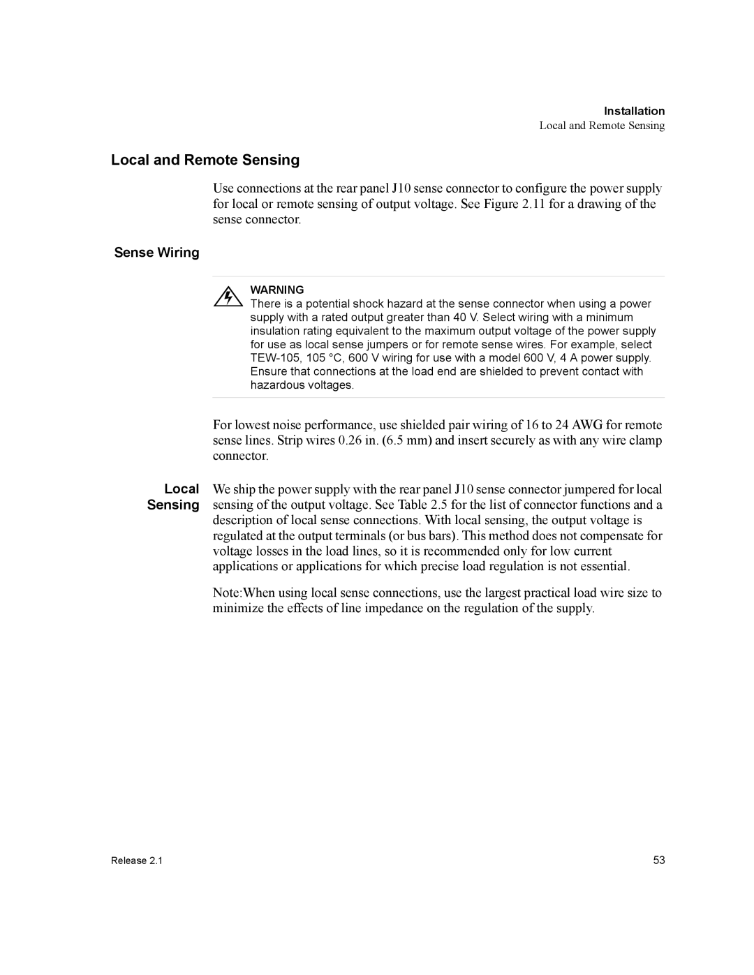 Xantrex Technology XFR 2800 manual Local and Remote Sensing, Sense Wiring 