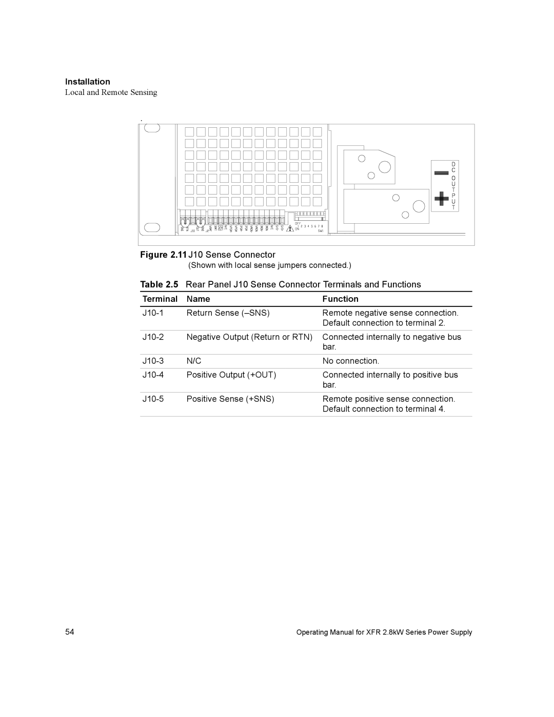 Xantrex Technology XFR 2800 manual 11J10 Sense Connector, Terminal Name Function 