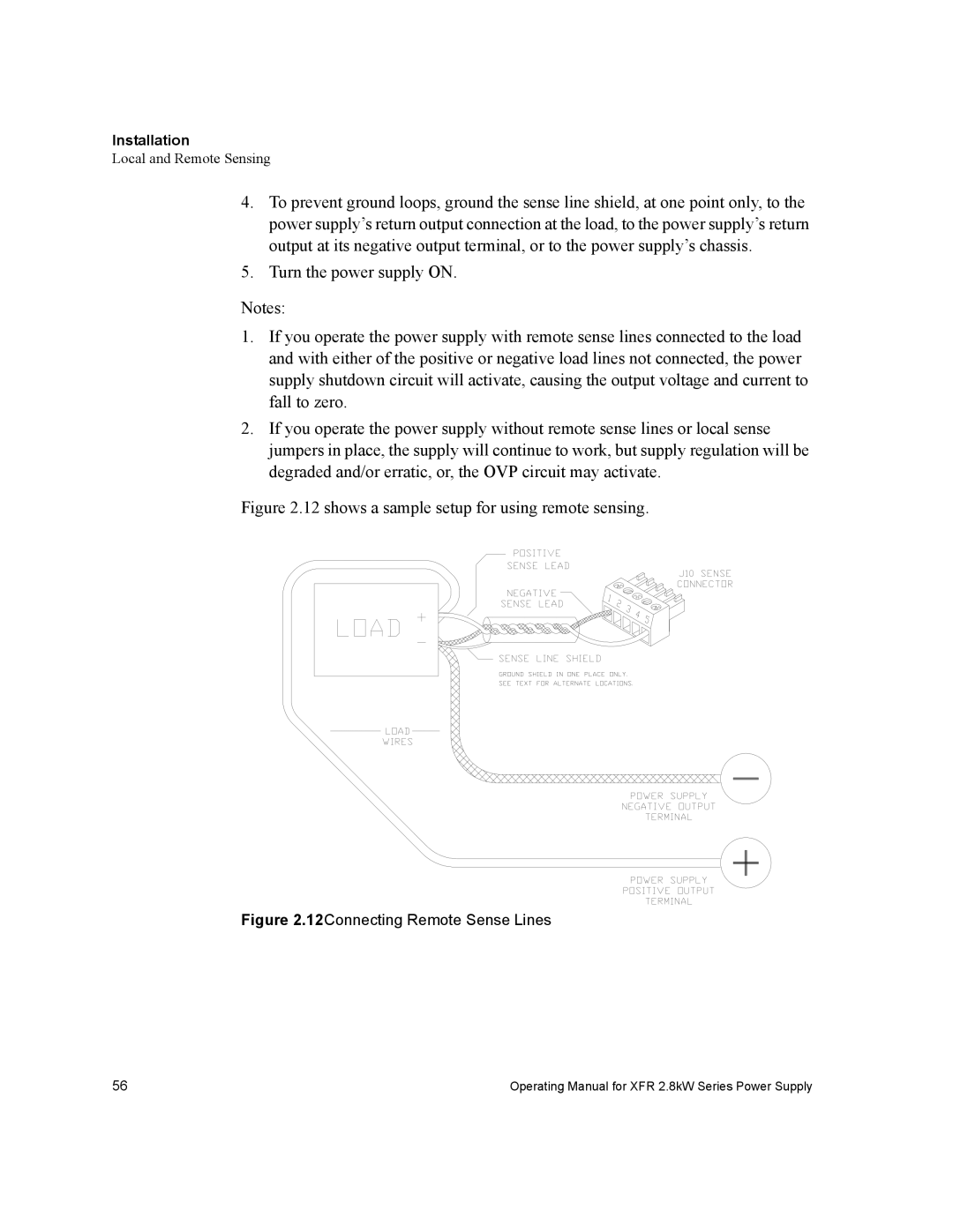 Xantrex Technology XFR 2800 manual shows a sample setup for using remote sensing 