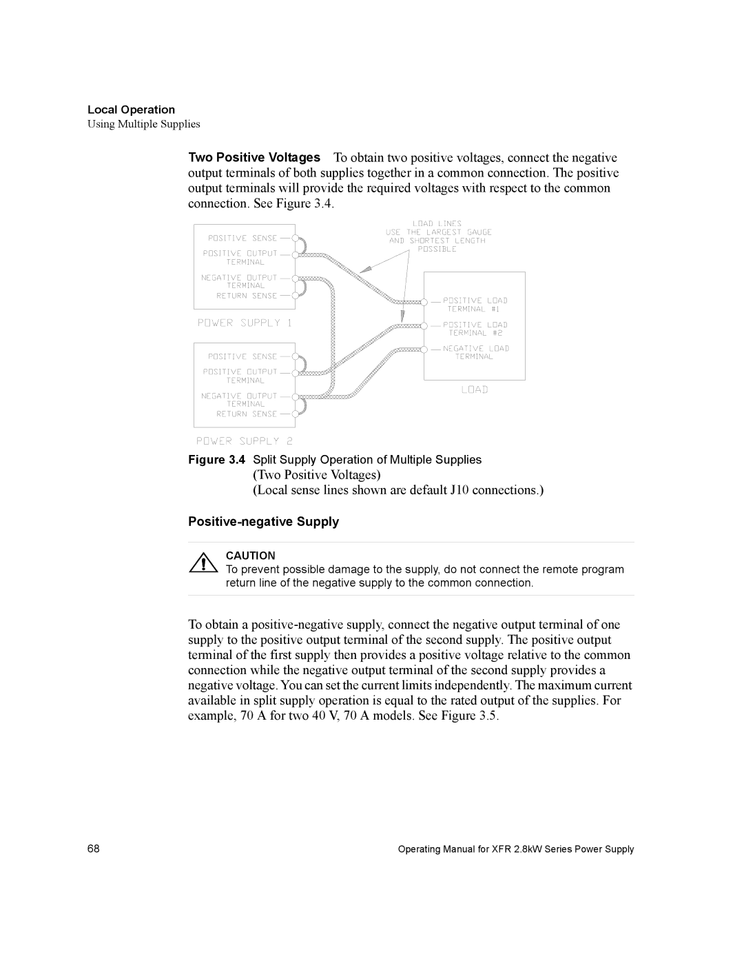 Xantrex Technology XFR 2800 manual Positive-negative Supply, Split Supply Operation of Multiple Supplies 