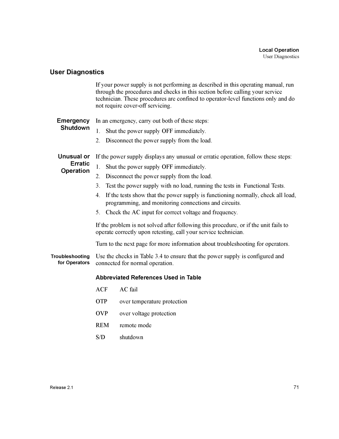 Xantrex Technology XFR 2800 manual User Diagnostics, Emergency Shutdown, Unusual or Erratic Operation 