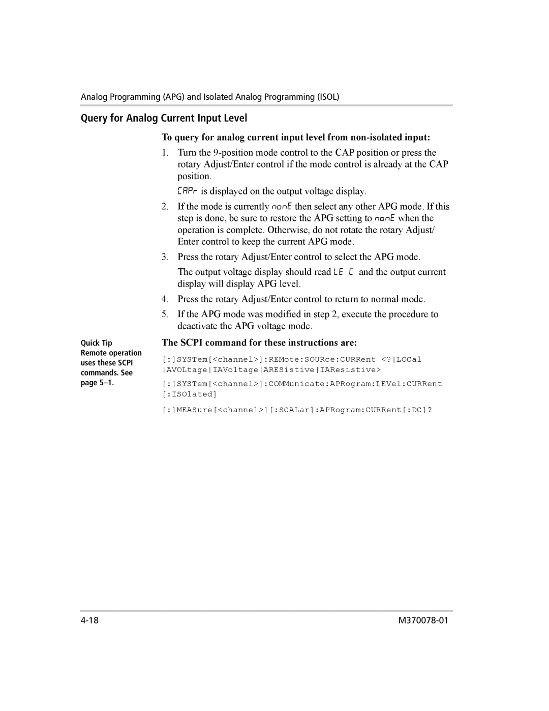 Xantrex Technology XG 850 manual Query for Analog Current Input Level 