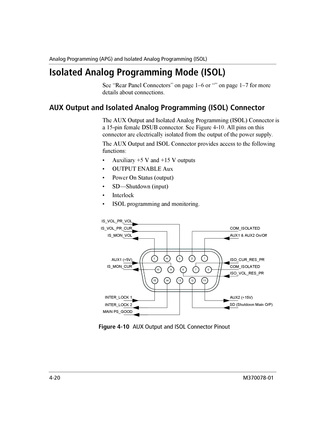 Xantrex Technology XG 850 Isolated Analog Programming Mode Isol, AUX Output and Isolated Analog Programming Isol Connector 