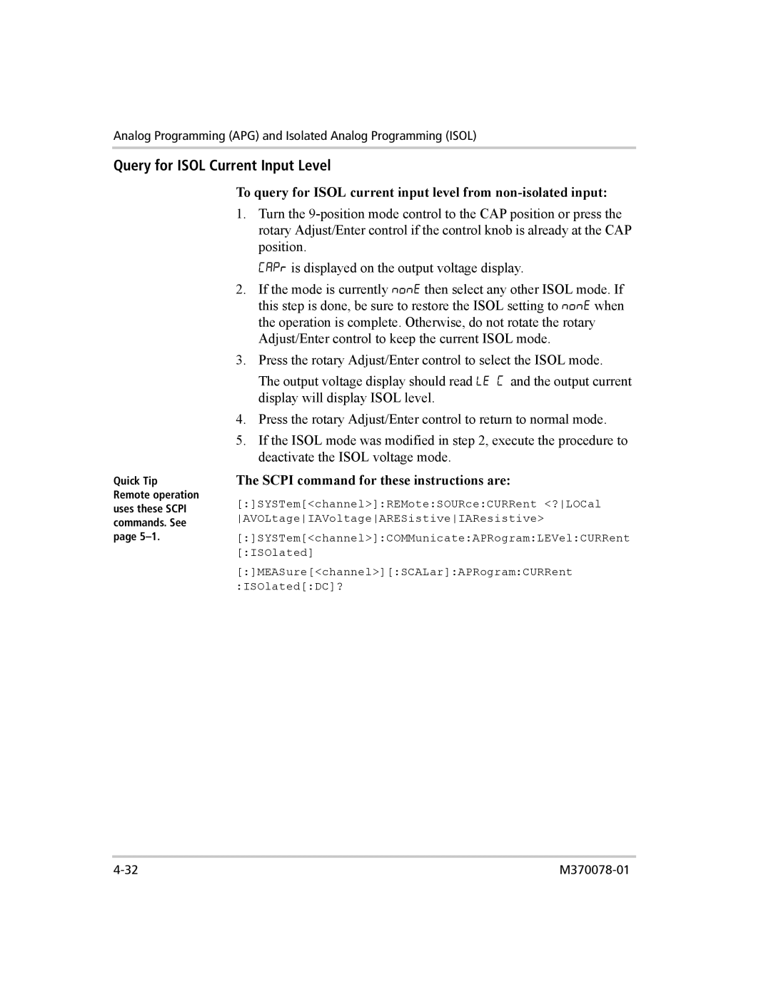 Xantrex Technology XG 850 manual Query for Isol Current Input Level 