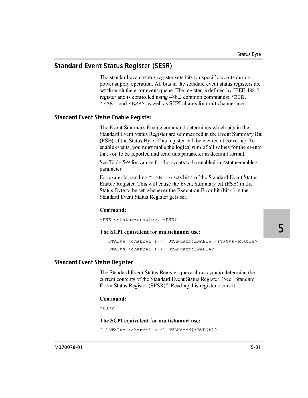 Xantrex Technology XG 850 manual Standard Event Status Register Sesr, Standard Event Status Enable Register 