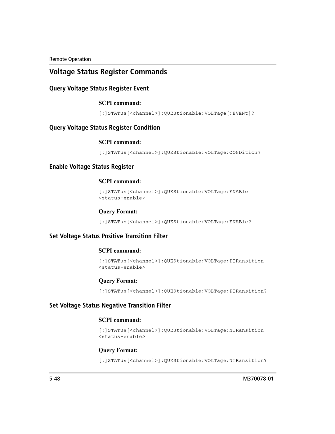 Xantrex Technology XG 850 manual Voltage Status Register Commands 