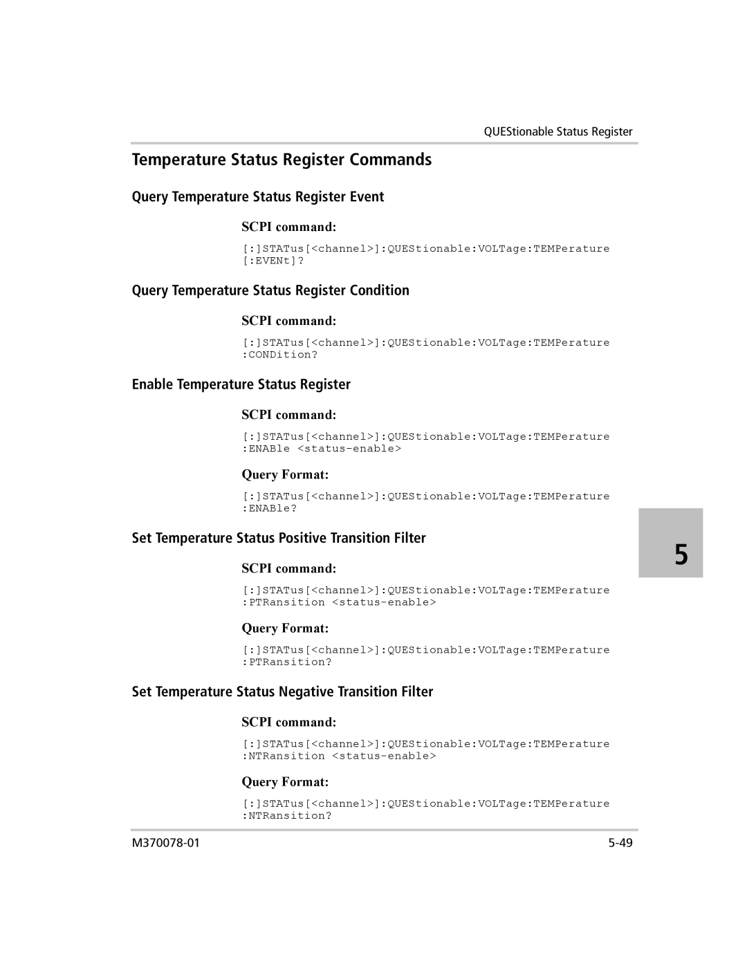 Xantrex Technology XG 850 manual Temperature Status Register Commands 