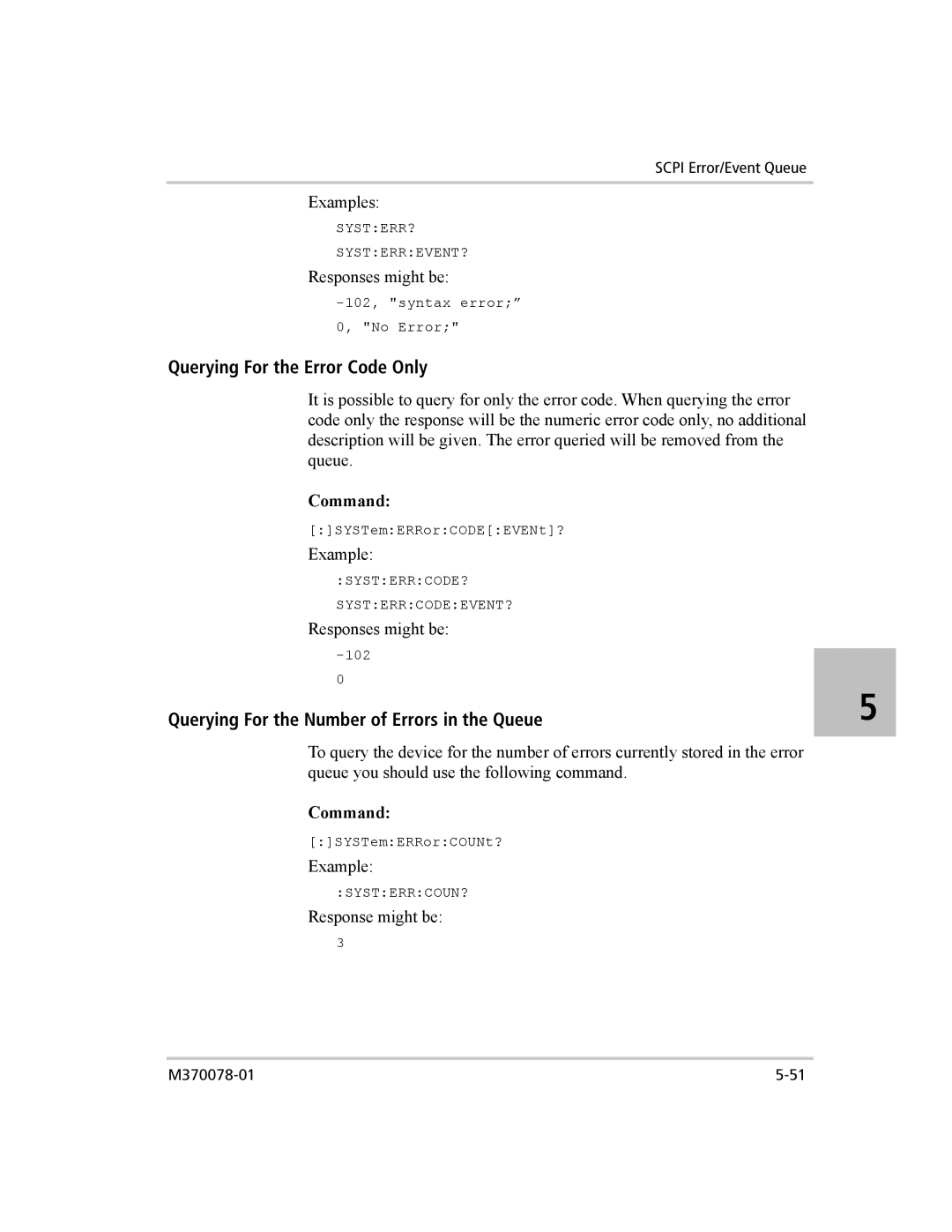 Xantrex Technology XG 850 manual Querying For the Error Code Only, Querying For the Number of Errors in the Queue 