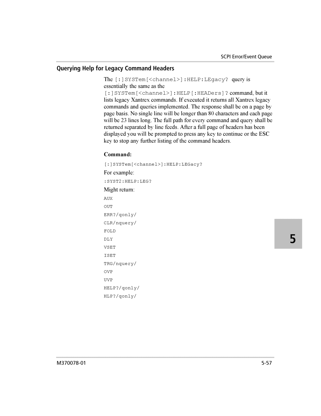 Xantrex Technology XG 850 manual Querying Help for Legacy Command Headers 