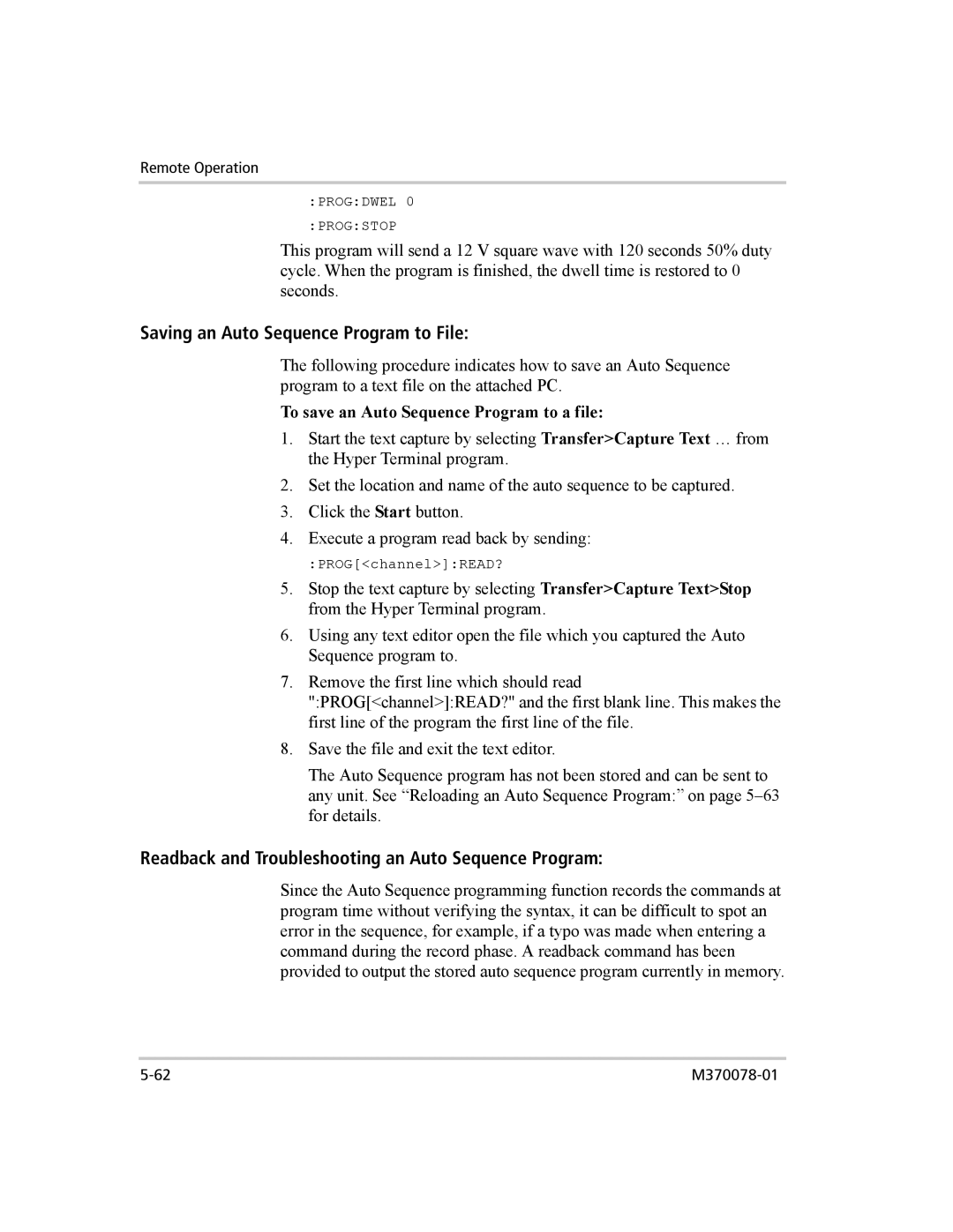 Xantrex Technology XG 850 Saving an Auto Sequence Program to File, Readback and Troubleshooting an Auto Sequence Program 