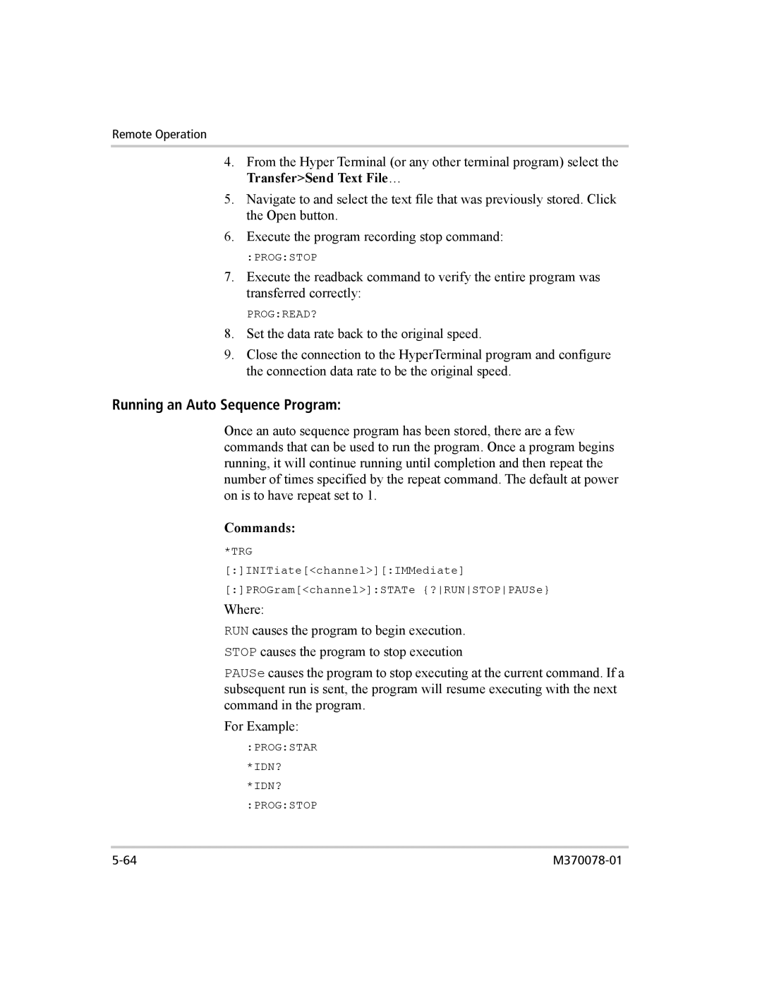 Xantrex Technology XG 850 manual Running an Auto Sequence Program, Commands 