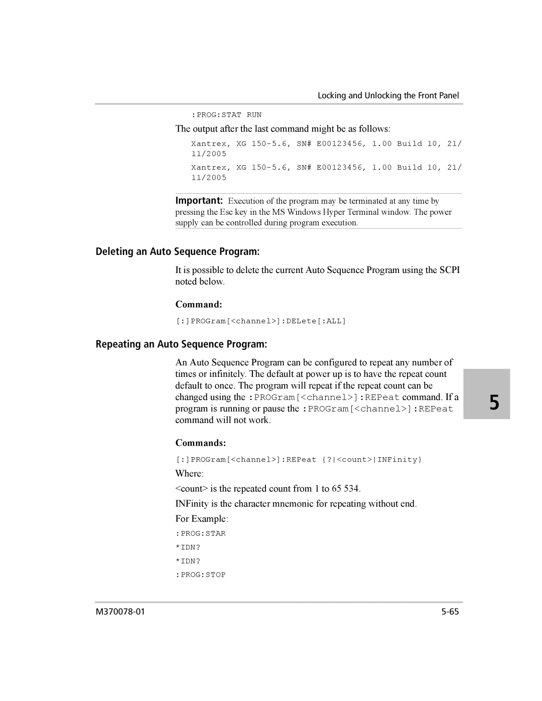 Xantrex Technology XG 850 manual Deleting an Auto Sequence Program, Repeating an Auto Sequence Program 