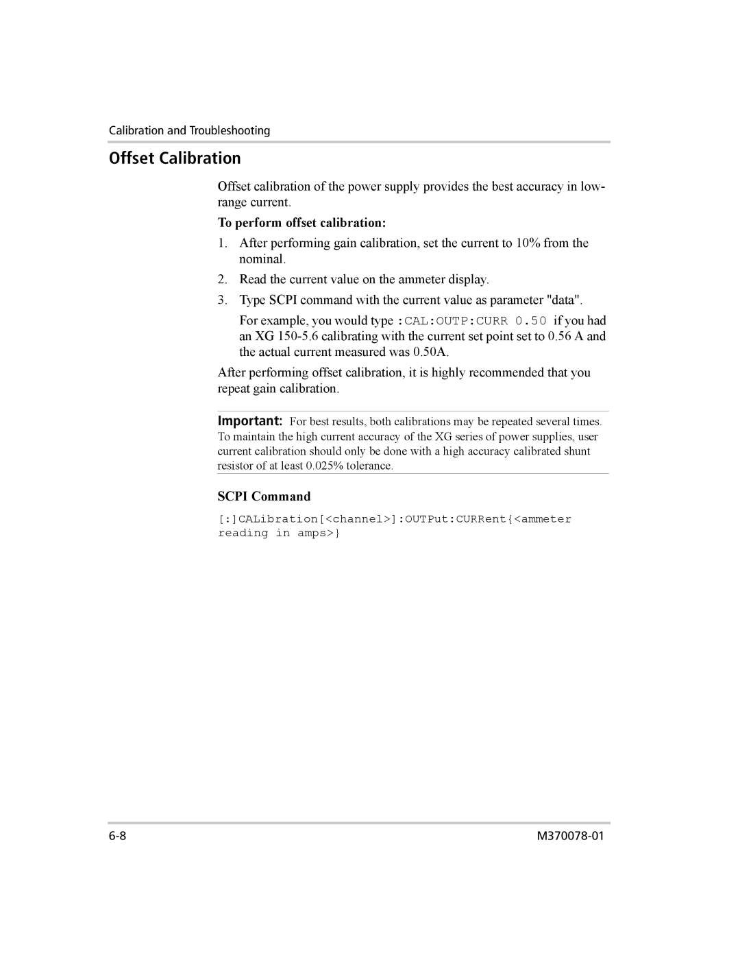 Xantrex Technology XG 850 manual CALibrationchannelOUTPutCURRentammeter reading in amps 