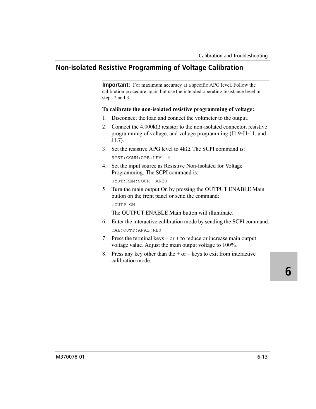 Xantrex Technology XG 850 manual Non-isolated Resistive Programming of Voltage Calibration 