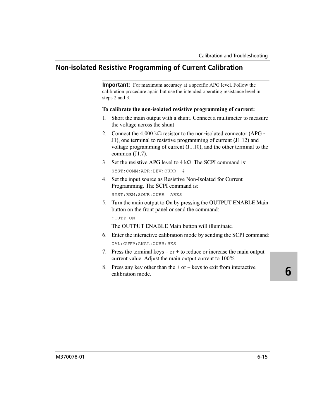 Xantrex Technology XG 850 manual Non-isolated Resistive Programming of Current Calibration 