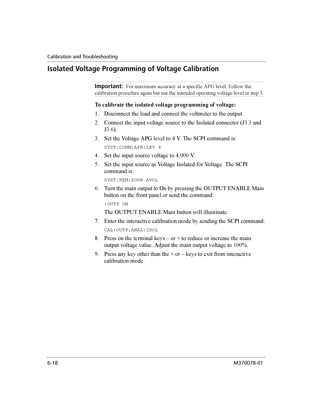 Xantrex Technology XG 850 manual Isolated Voltage Programming of Voltage Calibration 