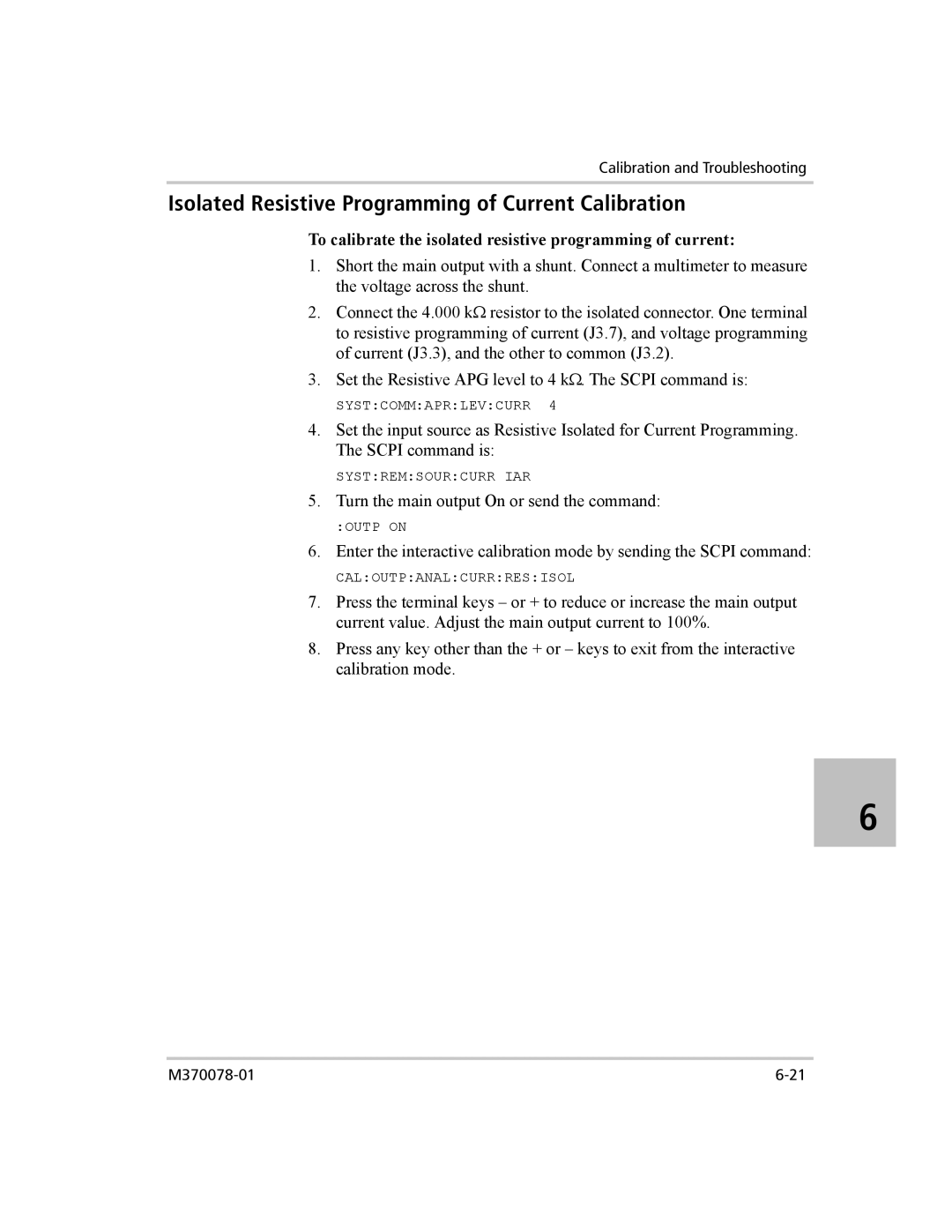 Xantrex Technology XG 850 manual Isolated Resistive Programming of Current Calibration 