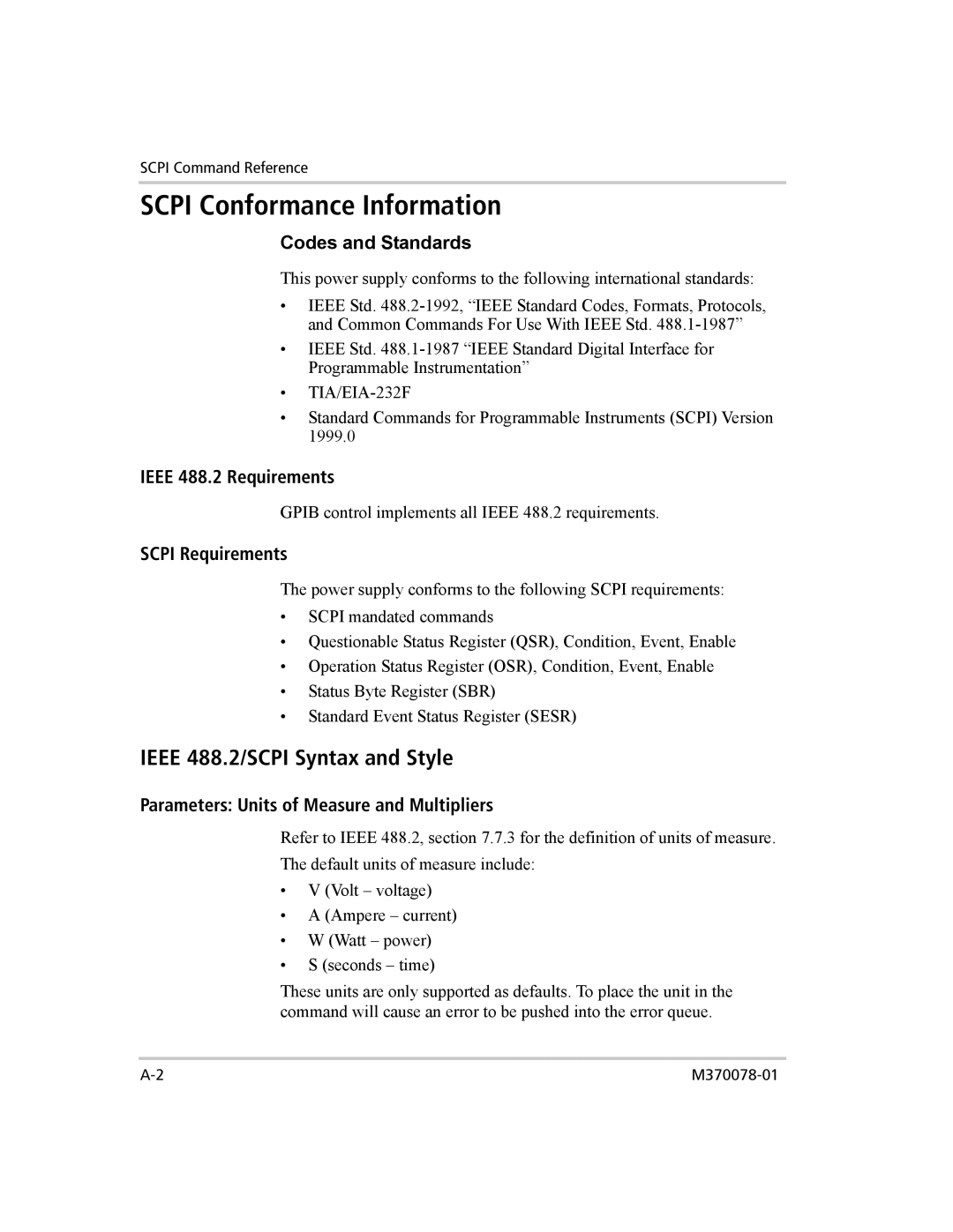 Xantrex Technology XG 850 manual Scpi Conformance Information, Ieee 488.2/SCPI Syntax and Style 