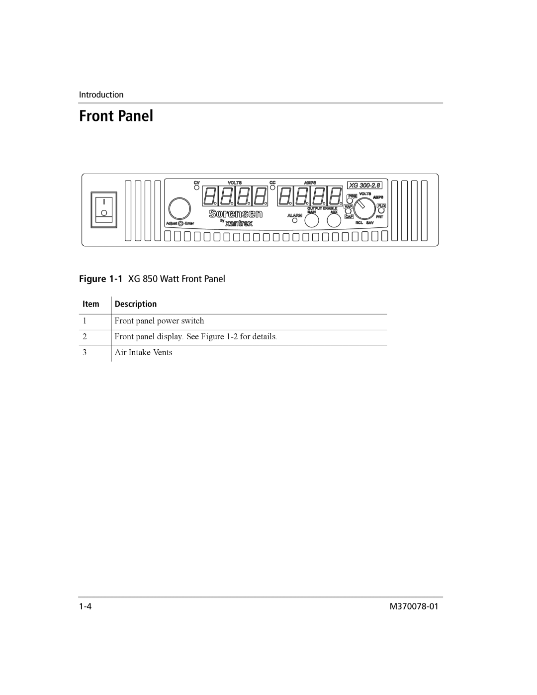 Xantrex Technology manual 1XG 850 Watt Front Panel 