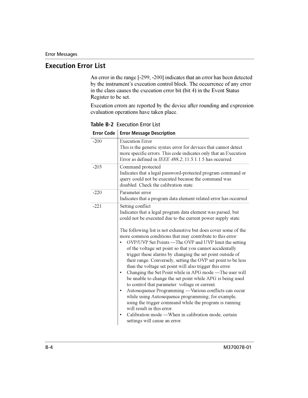 Xantrex Technology XG 850 manual Execution Error List 