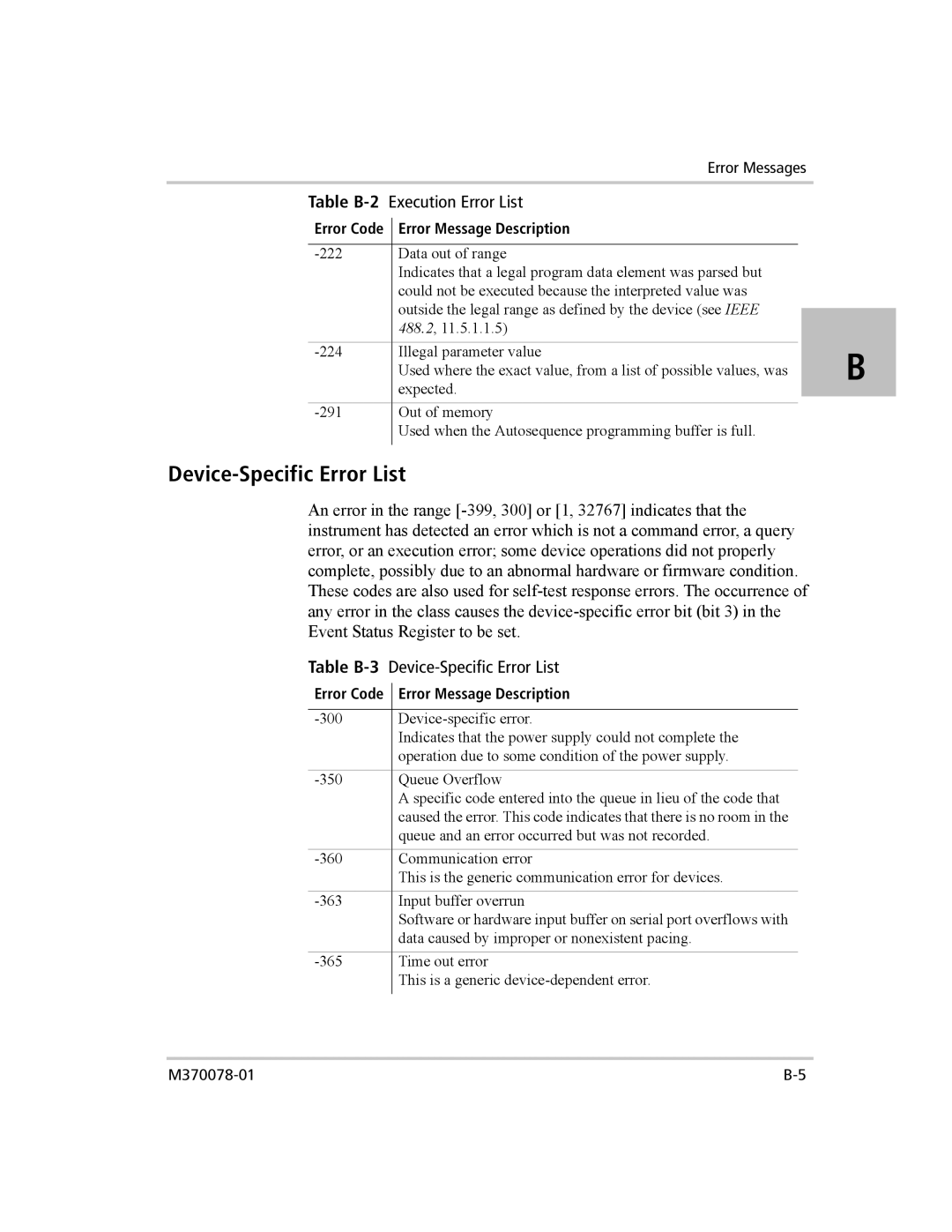 Xantrex Technology XG 850 manual Device-Specific Error List 