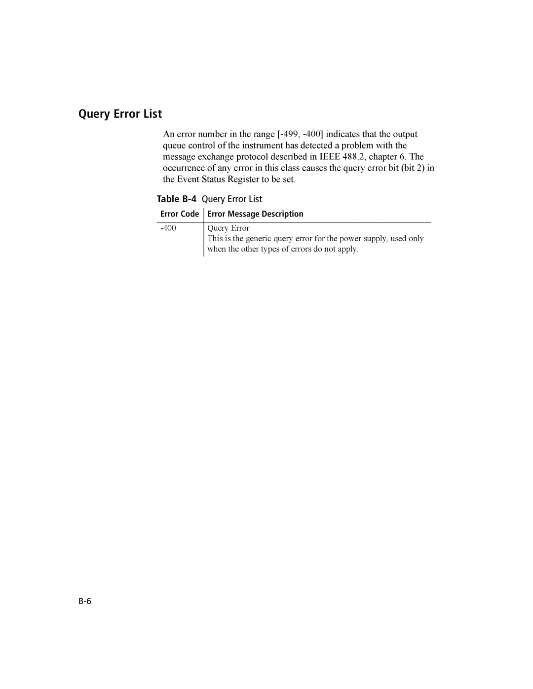 Xantrex Technology XG 850 manual Query Error List 