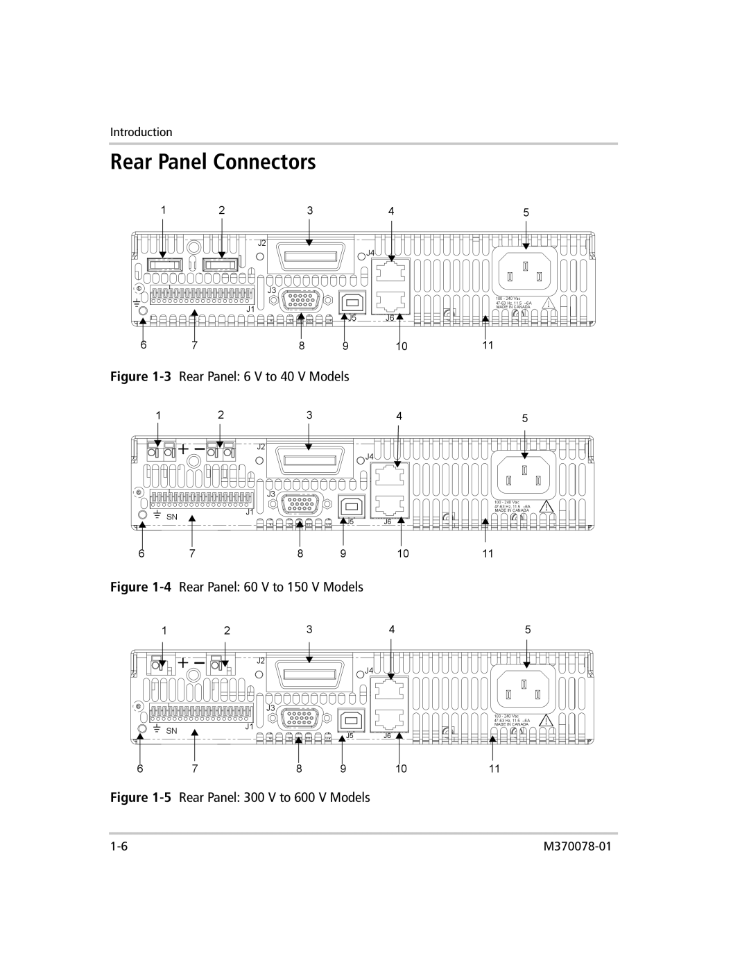 Xantrex Technology XG 850 manual Rear Panel Connectors, 3Rear Panel 6 V to 40 V Models 