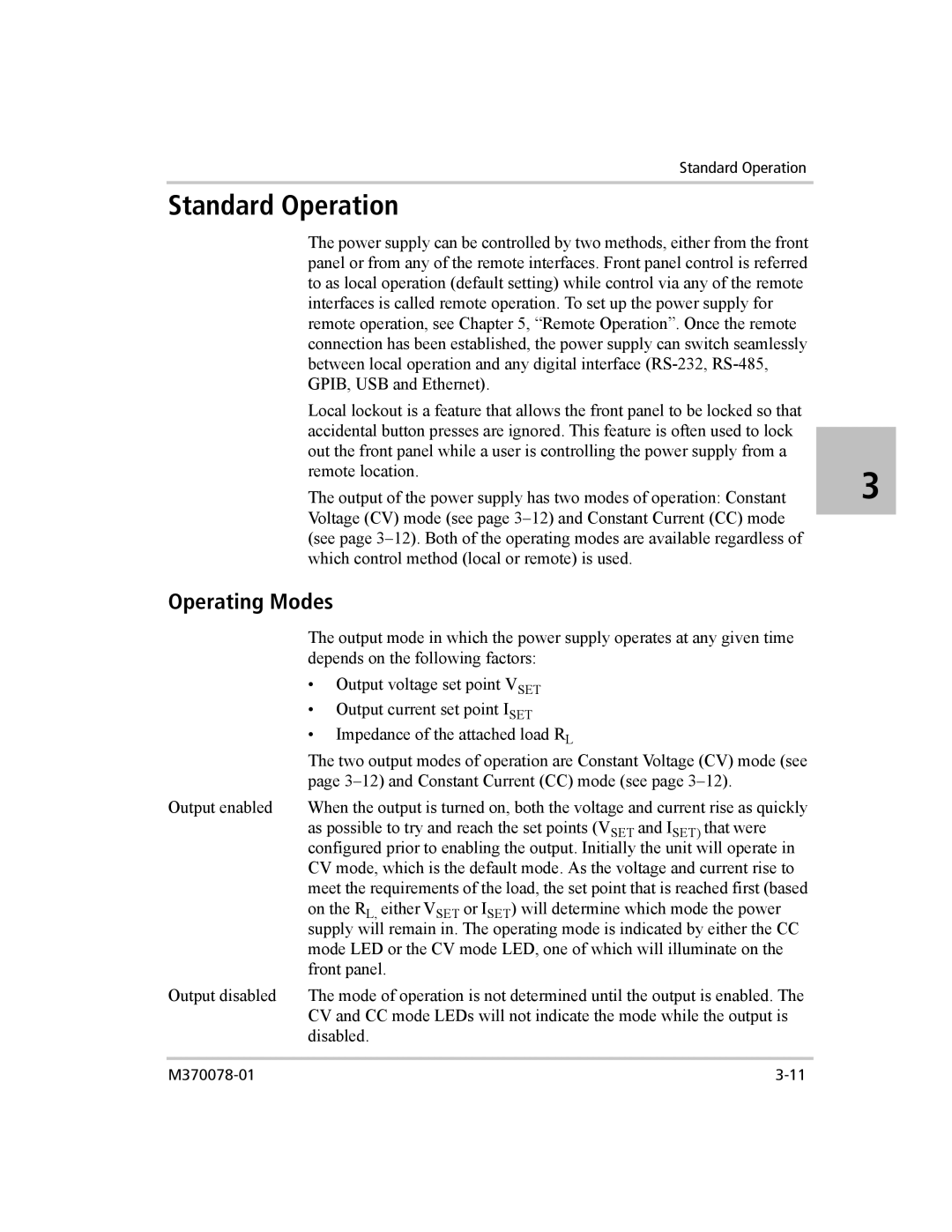 Xantrex Technology XG 850 manual Standard Operation, Operating Modes 