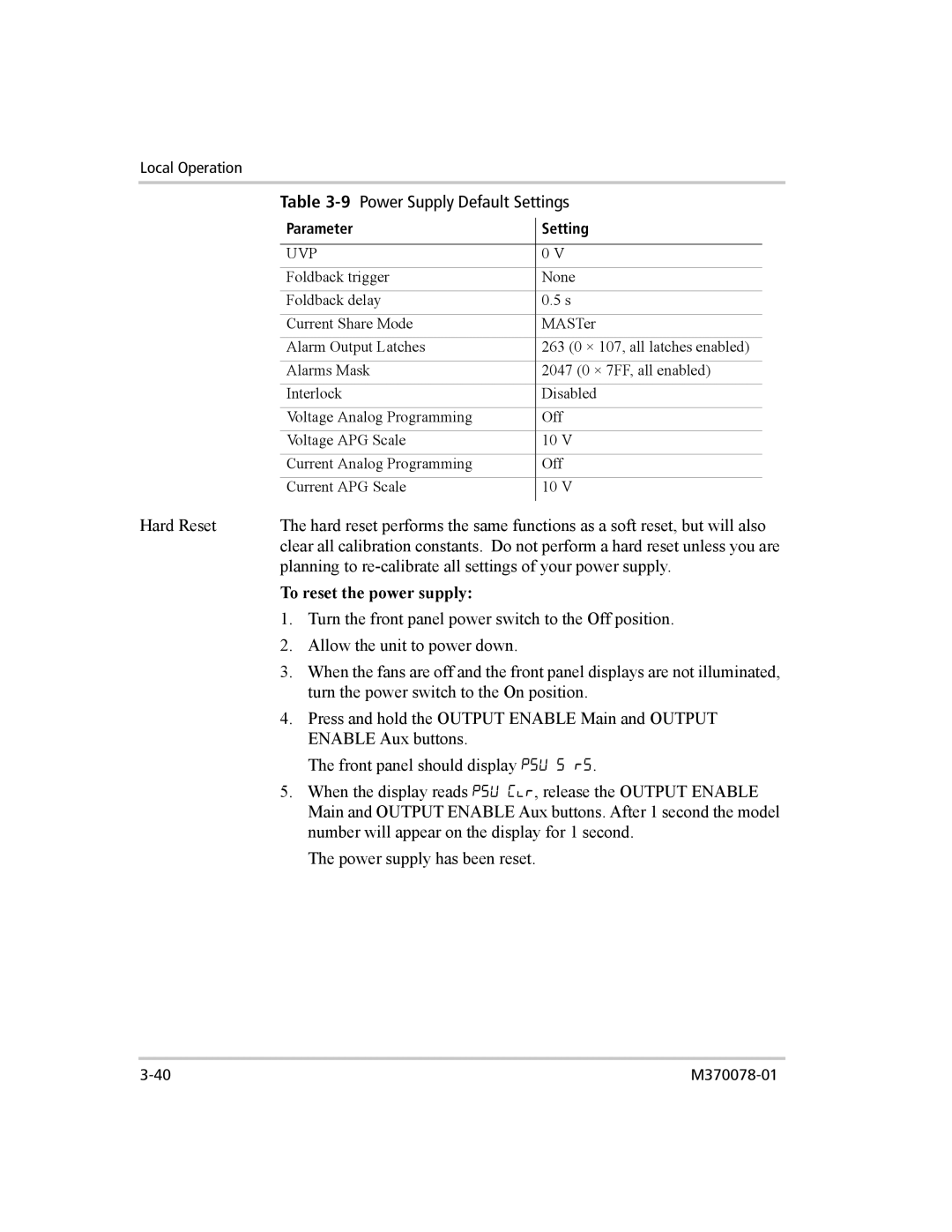 Xantrex Technology XG 850 manual To reset the power supply 