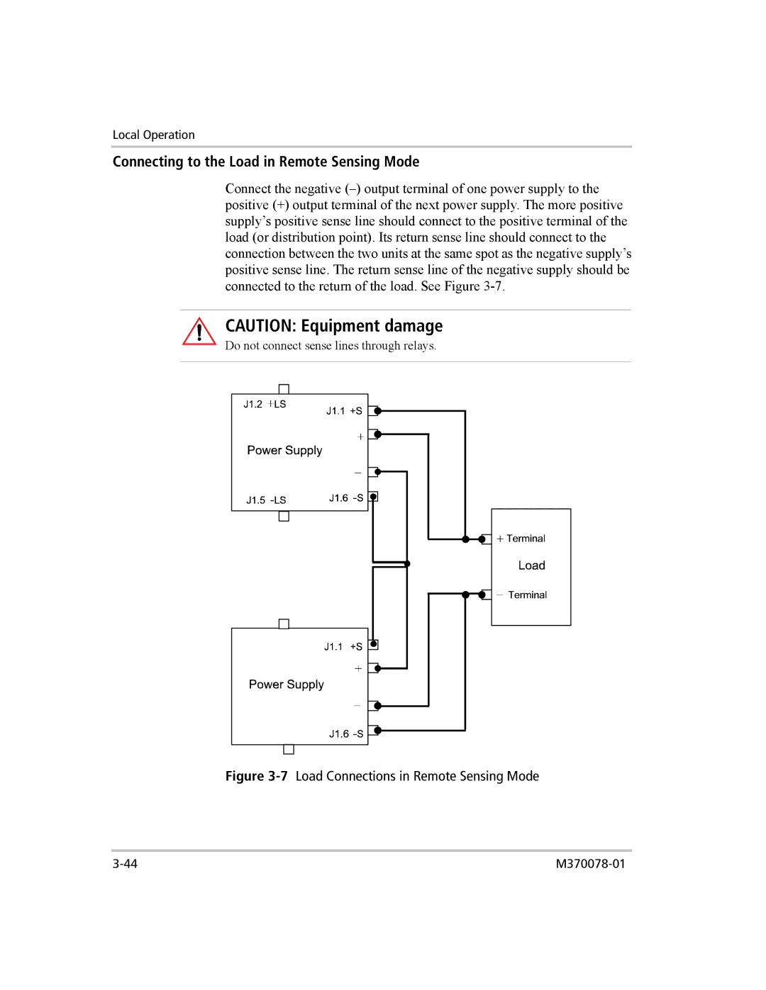 Xantrex Technology XG 850 manual Connecting to the Load in Remote Sensing Mode, 7Load Connections in Remote Sensing Mode 