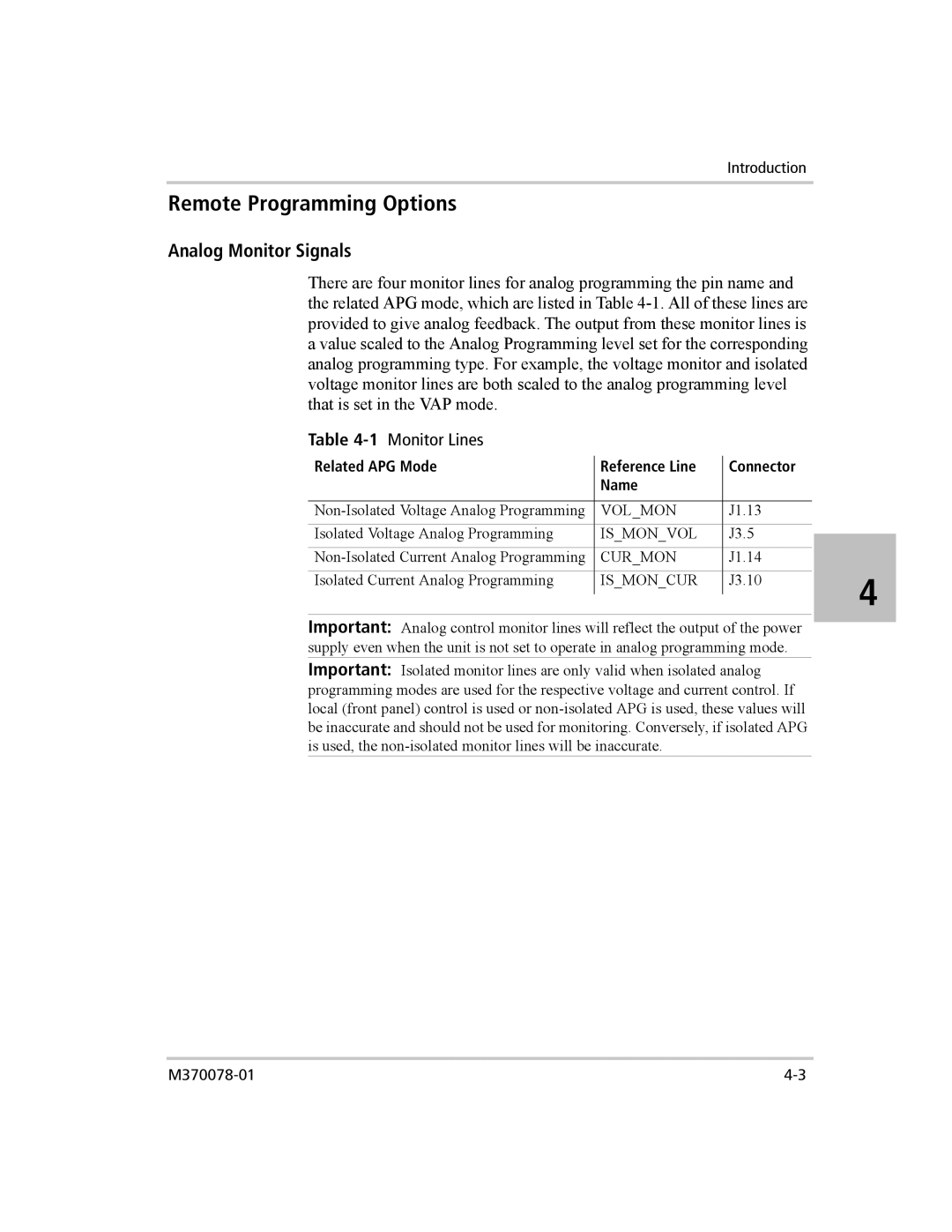 Xantrex Technology XG 850 manual Remote Programming Options, Analog Monitor Signals, 1Monitor Lines 