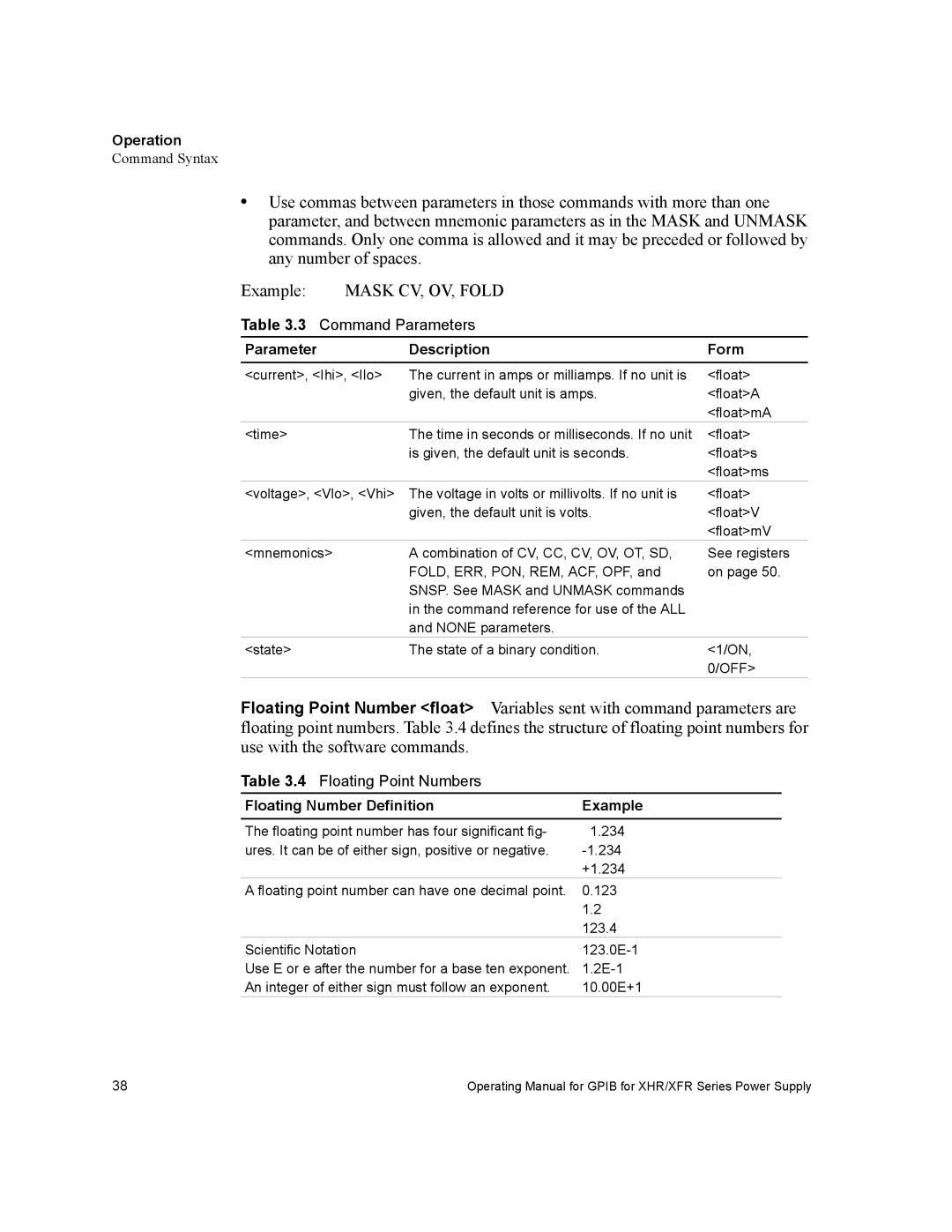 Xantrex Technology XHR, XFR, XFR3 manual Description Form, Floating Number Definition Example 