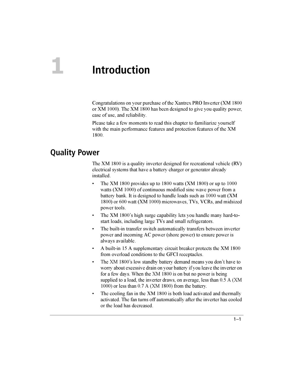 Xantrex Technology XM 1800, XM 1000 manual Introduction, Quality Power 