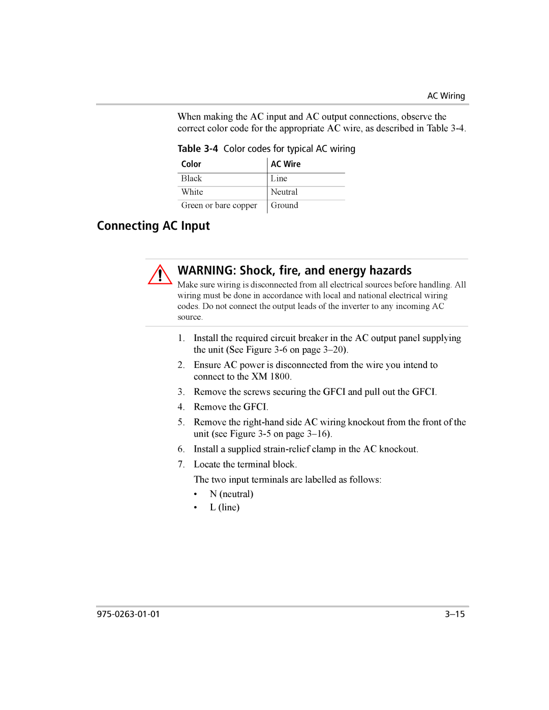 Xantrex Technology XM 1800, XM 1000 manual Connecting AC Input 