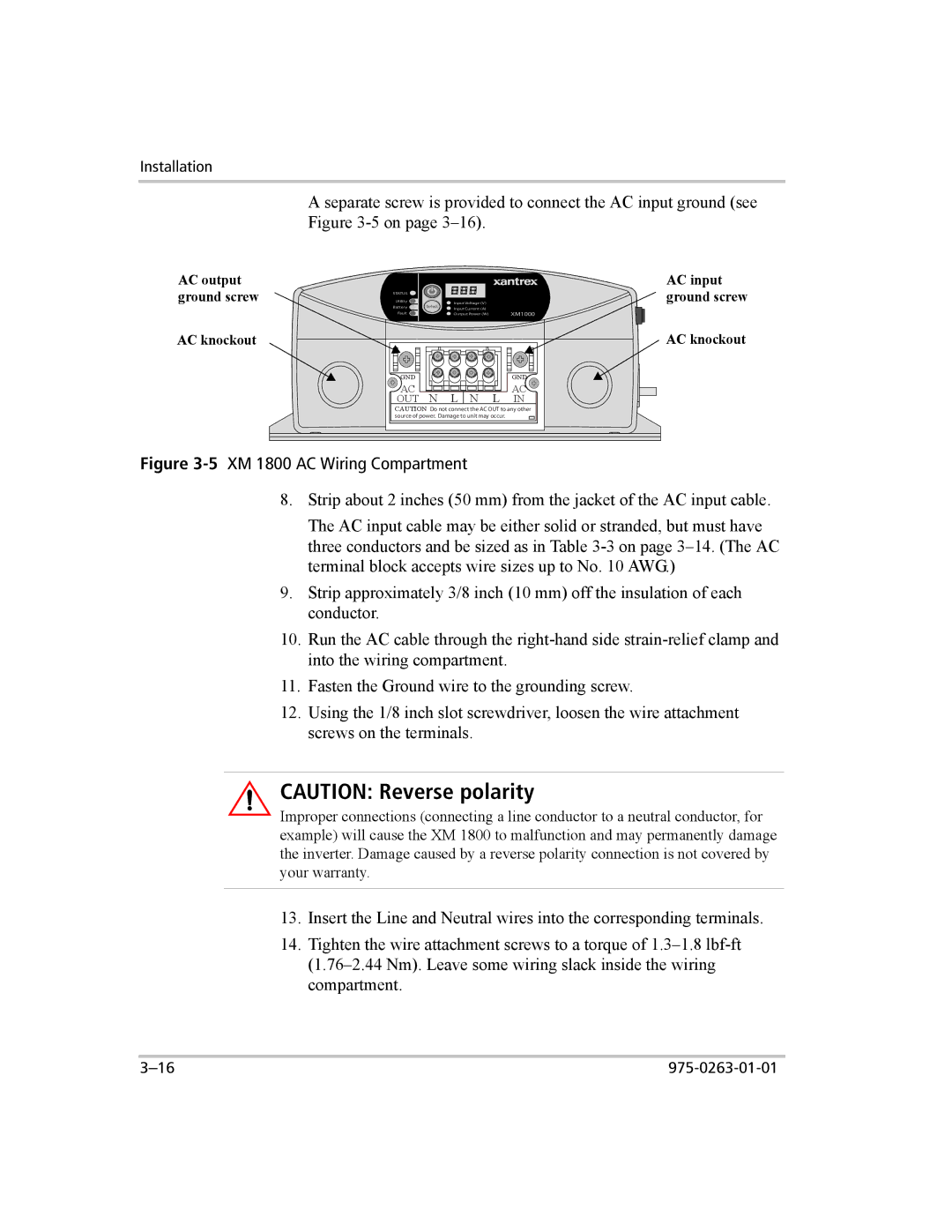 Xantrex Technology XM 1000 manual 5XM 1800 AC Wiring Compartment 